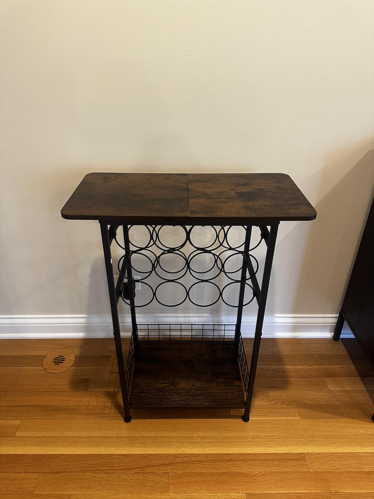 3-Tier Wine Rack Freestanding Floor Cabinet Corner Bar Cabinet Bar Cart, 12 Individual Wine Storage Bottle Compartments Corner Bar Cabinet Holder, Wood + Black Frame Liquor Cabinet customer photo 1