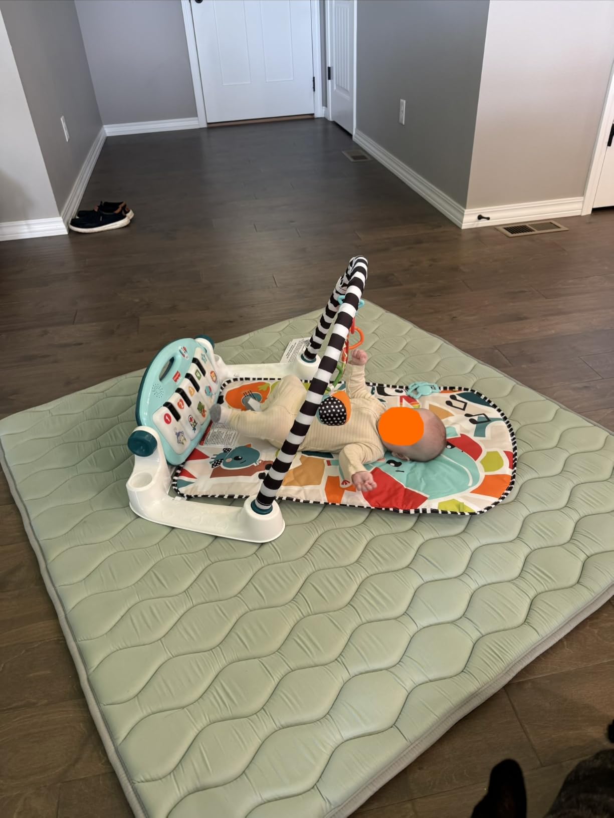 Fisher-Price Baby Playmat Glow and Grow Kick & Play Piano Gym, Blue Musical Learning Toy with Developmental Activities for Newborns 0+ Months customer photo 2