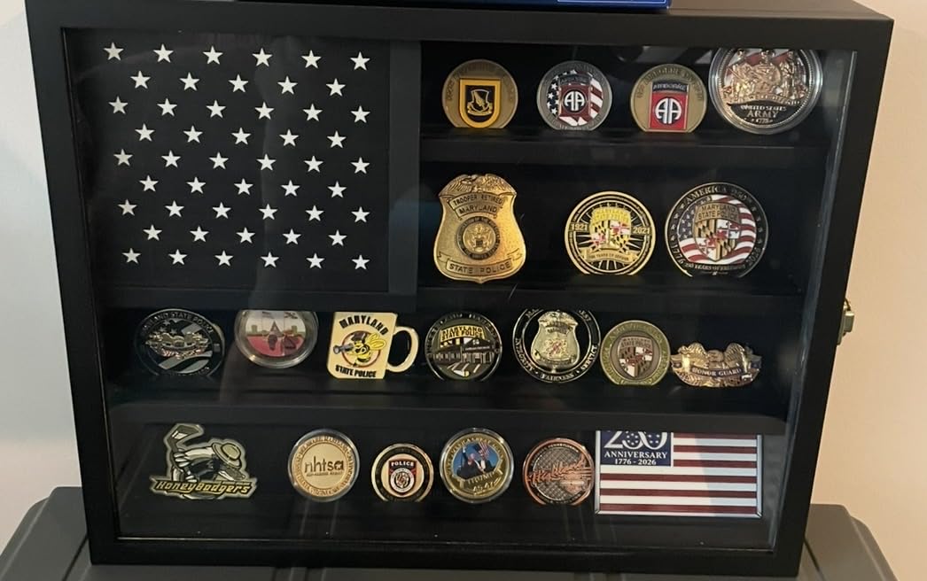 TJ.MOREE Challenge Coin Display Case for Collection Wall Mount Black Wood customer photo 2