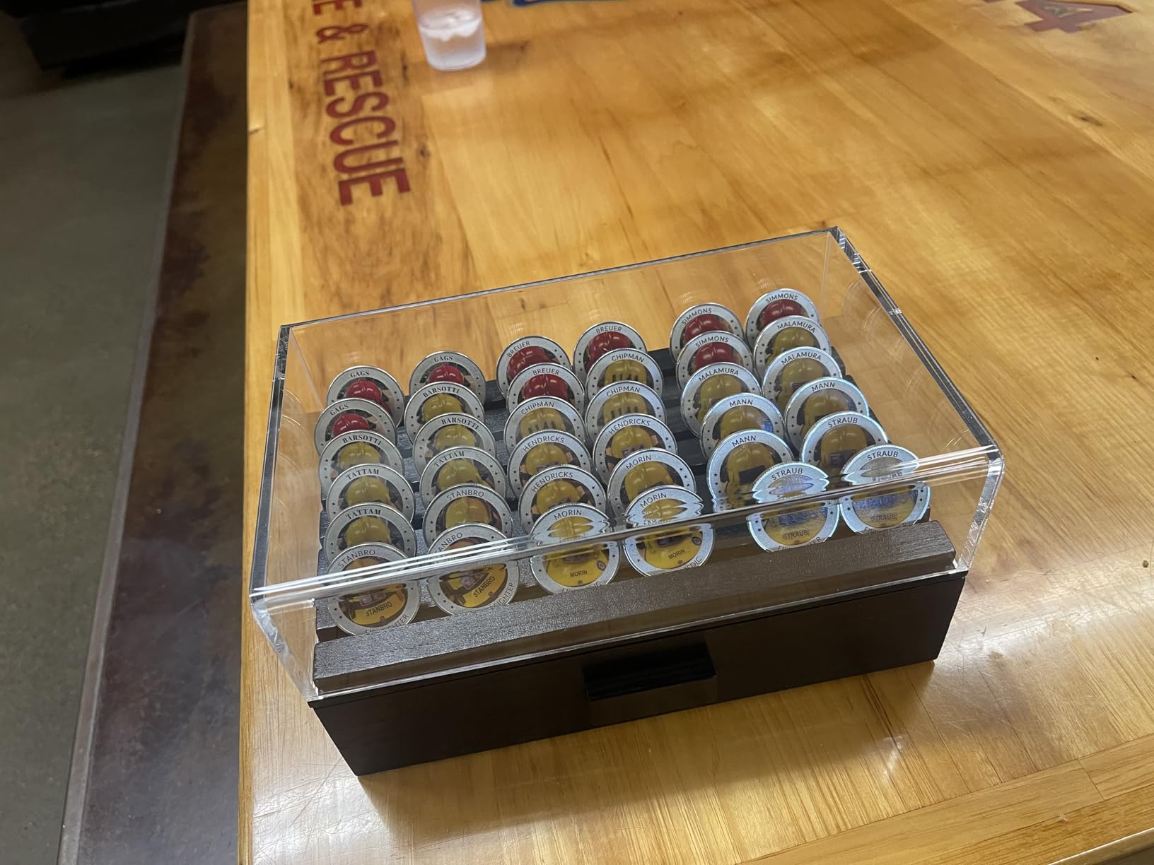 Large Wooden Challenge Coin Display Case with Clear Cover - Military Coin Display Case Holds 36 Coins on Top & 36 in The Storage Drawer - Versatile Coin Stand Holder & Poker Chip Display Case - Brown customer photo 2