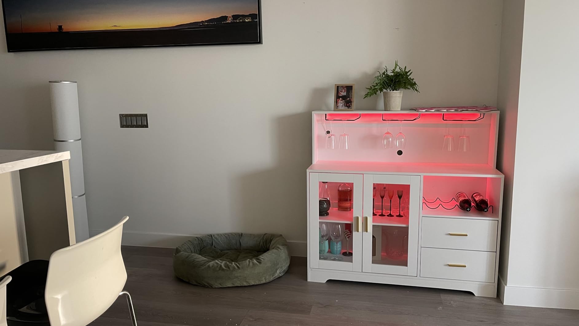 Bar Cabinet for Home with LED Light, Coffee Bar Cabinet w/ Wine & Glass Rack | Wine Cabinets with Drawers & Microwave Stand, Modern Liquor Cabinets for Kitchen, Living Room, Dining Room (Black) customer photo 2