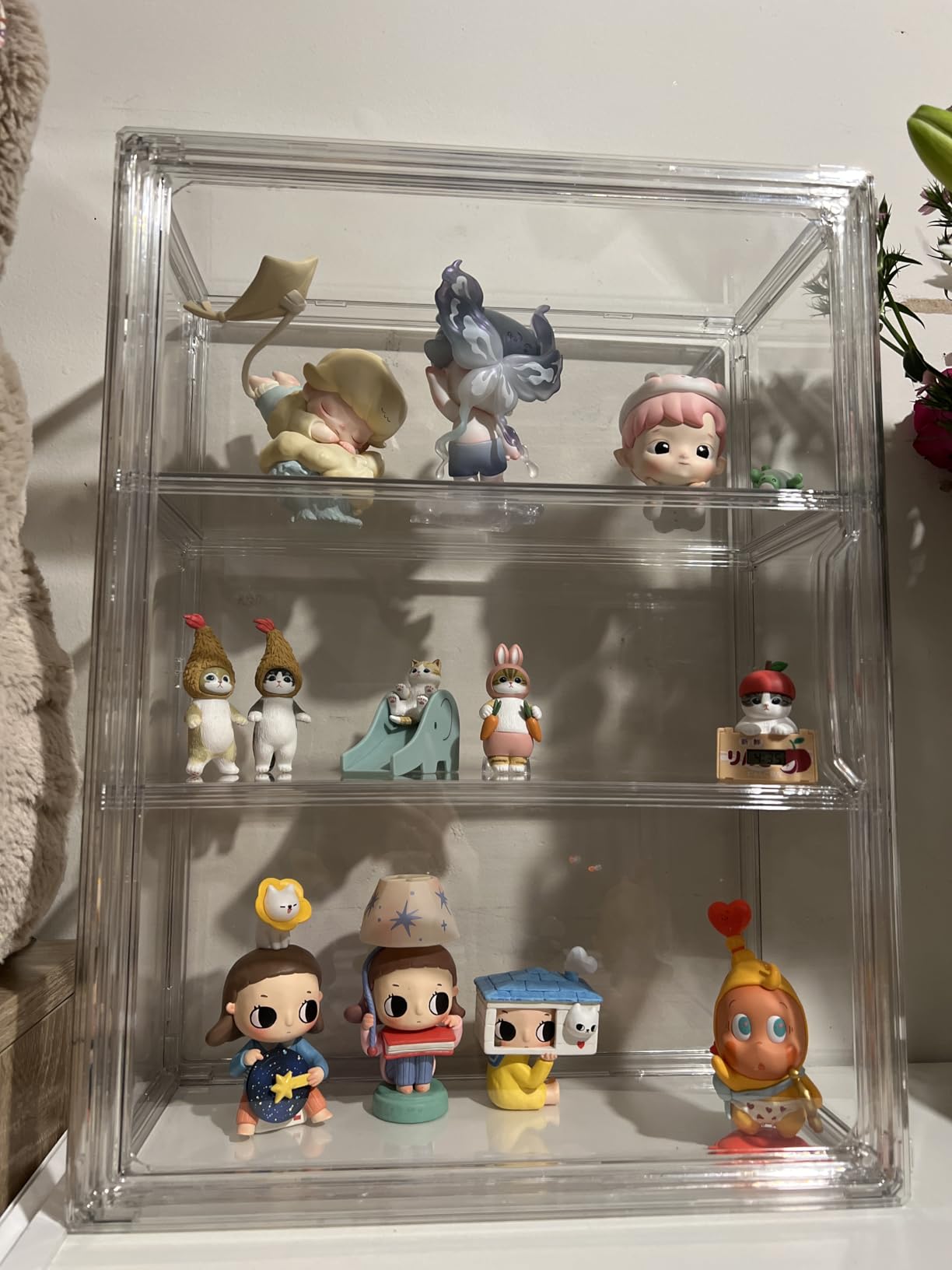 BOHOIDEE 3 Tiers Clear Display Case for Figures, Acrylic Storage Organizers Box with Magnetic Door, Wall-Mounted Dustproof Showcase for Collectibles Action Figure customer photo 2