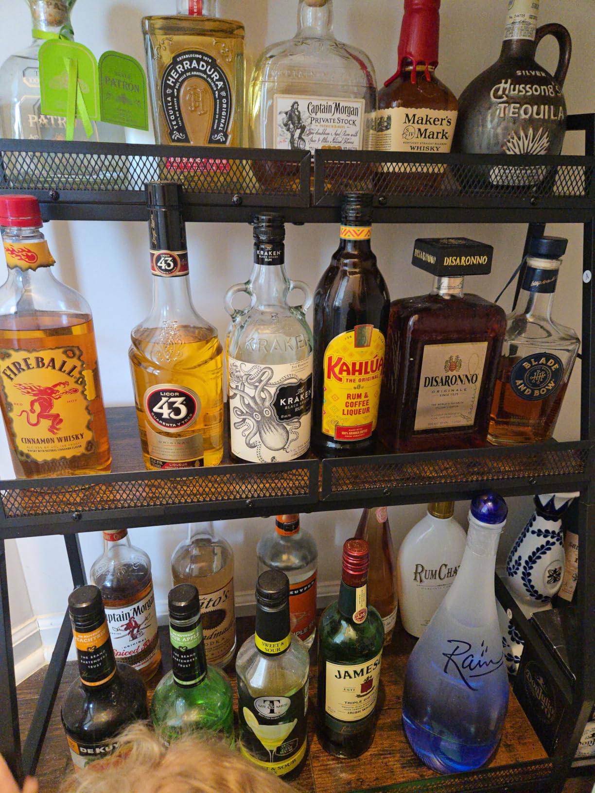 Versatile Liquor Stand for Home Bar, Wine Rack Freestanding Floor, Mini Bar Table for Liquor Whiskey Wine, 3-Tier Trapezoidal Liquor Bottle Display Shelf with Glass Holder and Fences (Patent Pending) customer photo 2