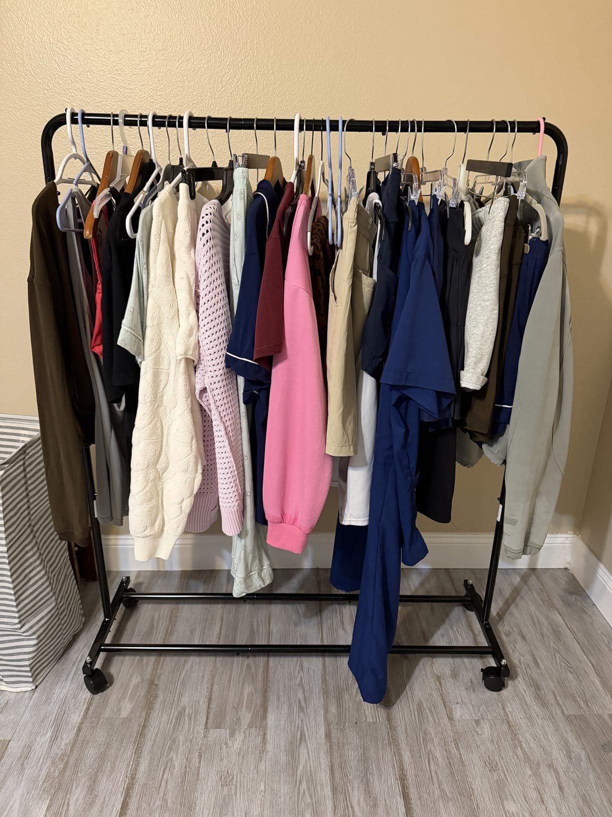 Simple Trending Clothing Rack, Portable Garment Rack, Clothes Rack, Black | Metal Frame, Bottom Shelf, 360 Degree Lockable Wheels, Anti-Slip Stoppers, Bedroom, Laundry Room customer photo 2