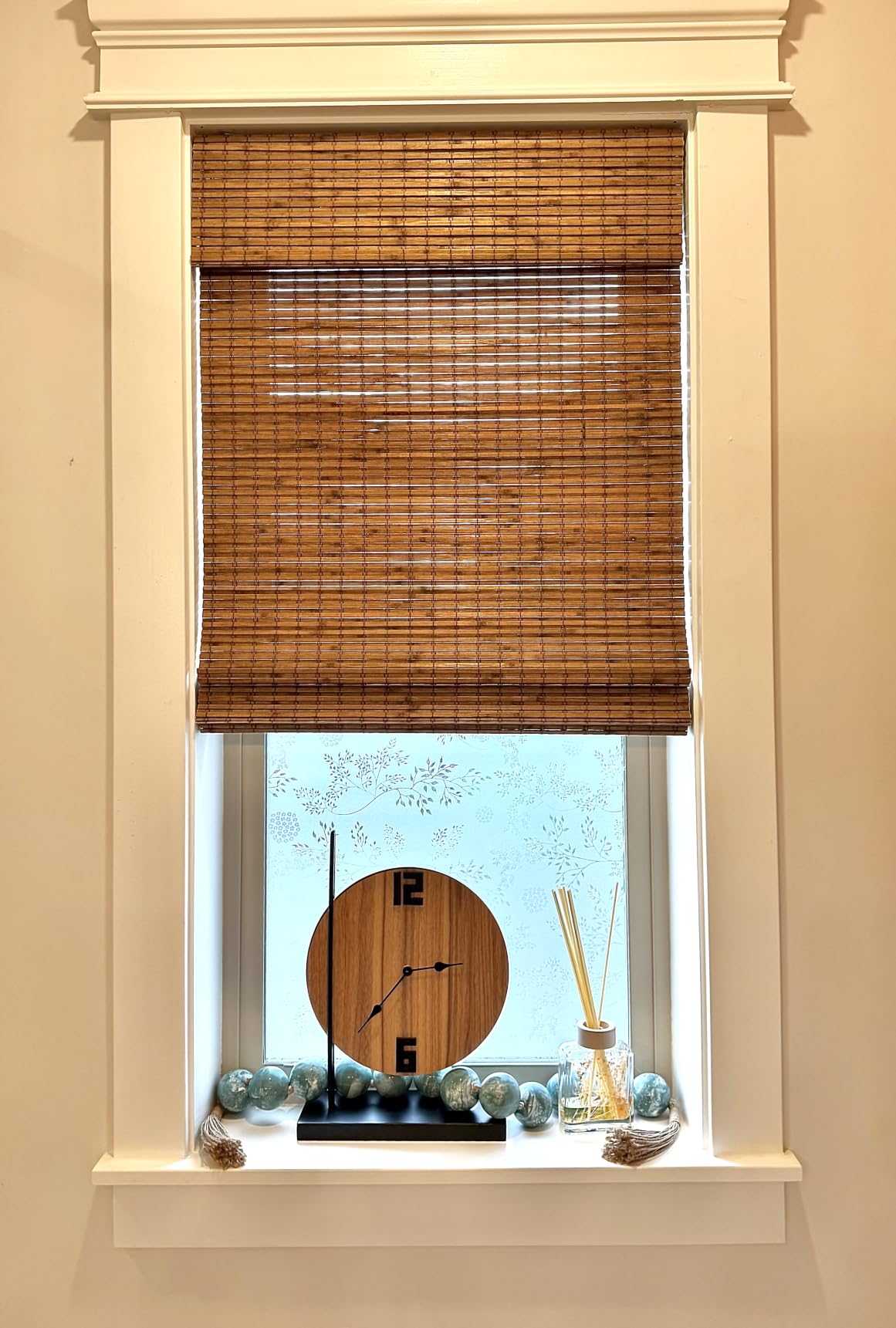 UNISHADES Cordless Bamboo Roman Shades, 30.5×48 in, Highfield Teak | Wide Bamboo Strip Weaving Technique, High light-blocking capacity, High Level of Privacy Protection customer photo 2