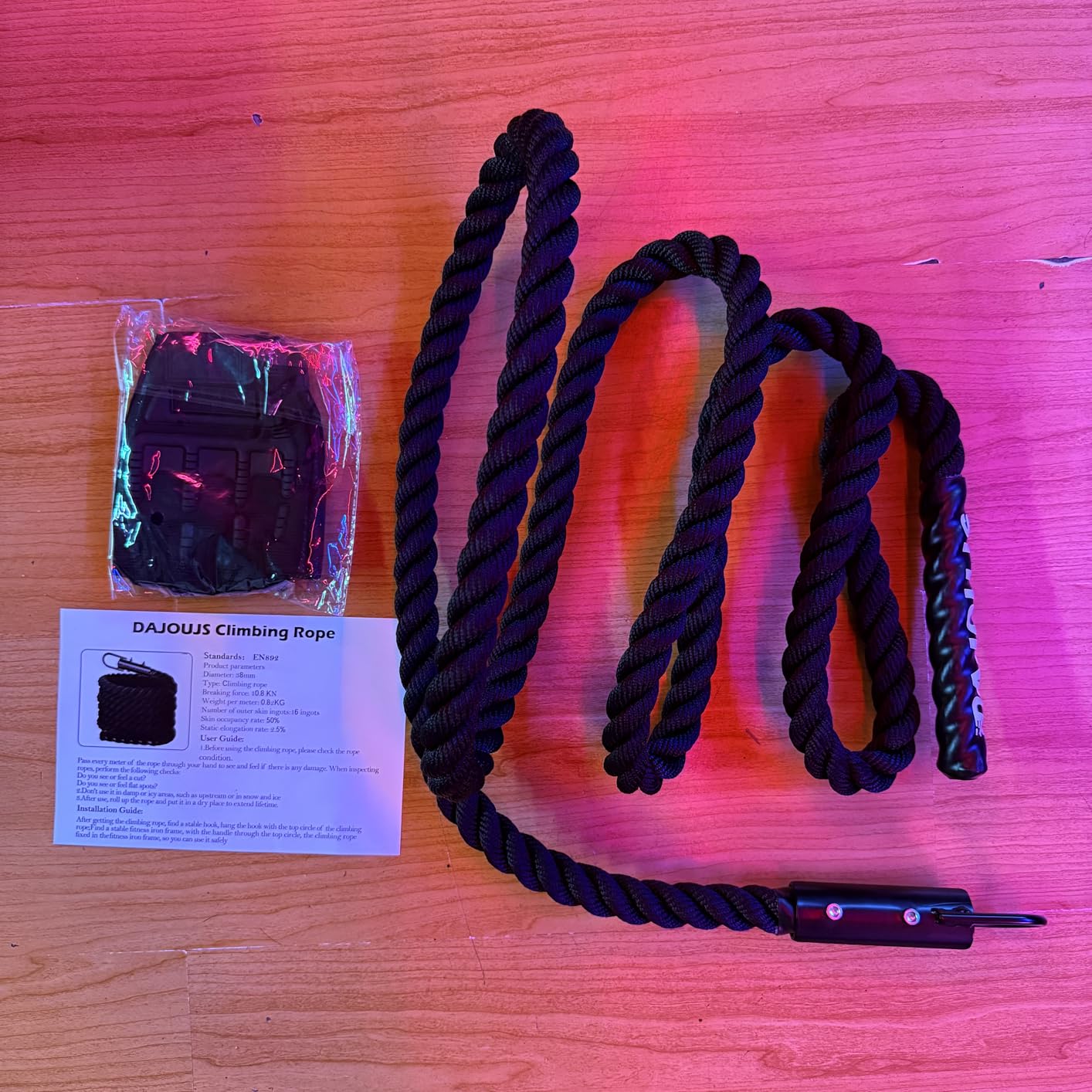 Climbing Rope Gym Workout - 1.5 Inch Dia 10FT 15FT 20FT 25FT 30FT 35FT 40FT 50FT Heavy Duty Work Out Rope Exercise Climbing Ropes for Adults Kids Fitness & Strength Training Outdoor & Indoor - Black customer photo 2