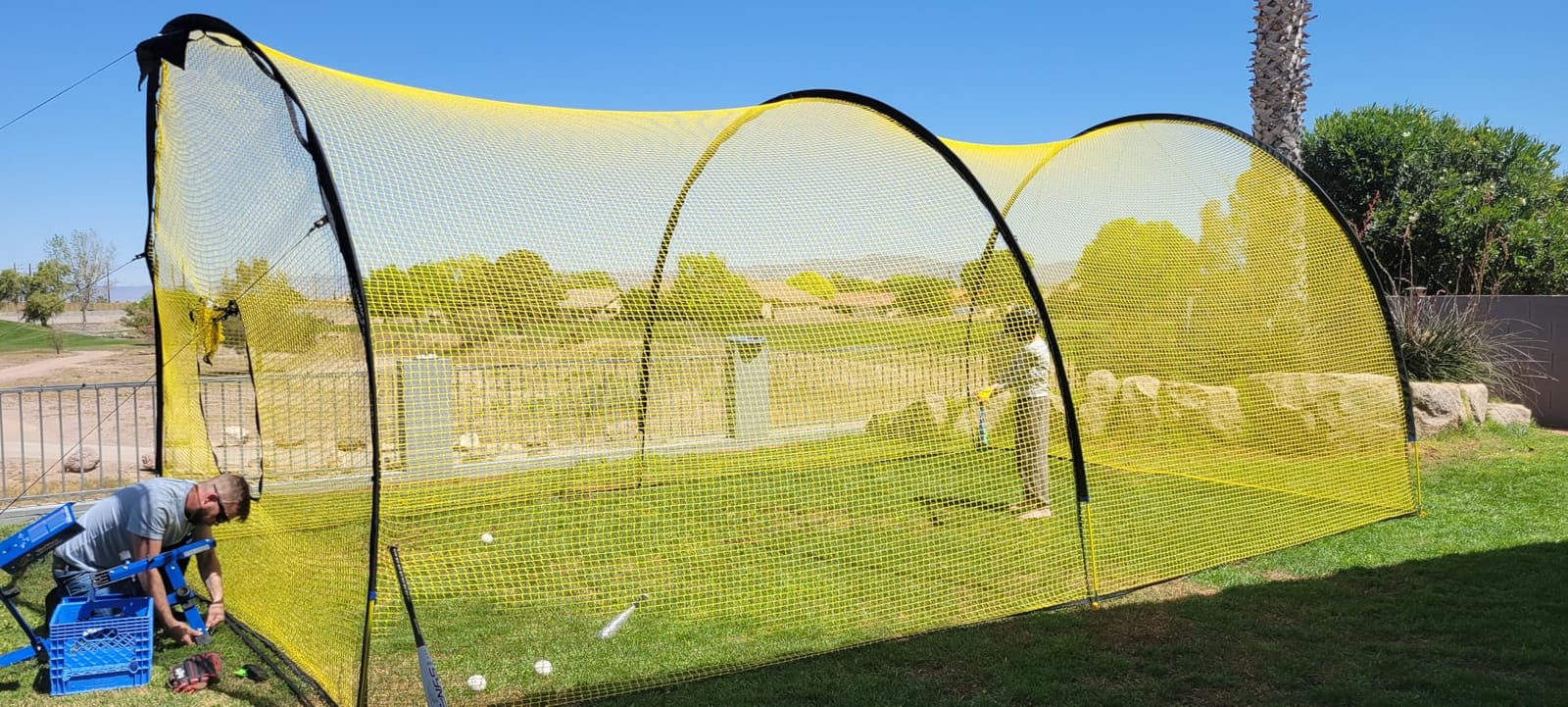 Apex Sports Portable 22ft x 12ft x 8ft Baseball & Softball Batting Cage with Pitching Machine Hole, 3ply 1.25'' Yellow Netting, Secure Steel Poles, 12.7MM Fibreglass Poles, Carry Bag Included customer photo 2