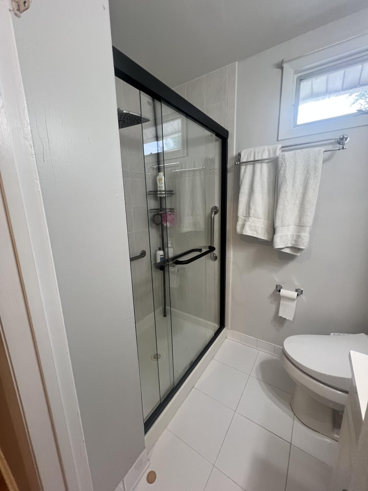 GETPRO Shower Door Double Sliding 57-60 in. W x 72 in. H Semi-Frameless Bypasss Bathroom Glass Shower Sliding Doors, 1/4 inch Clear Tempered Glass Door for Walk-in Shower Matte Black customer photo 2