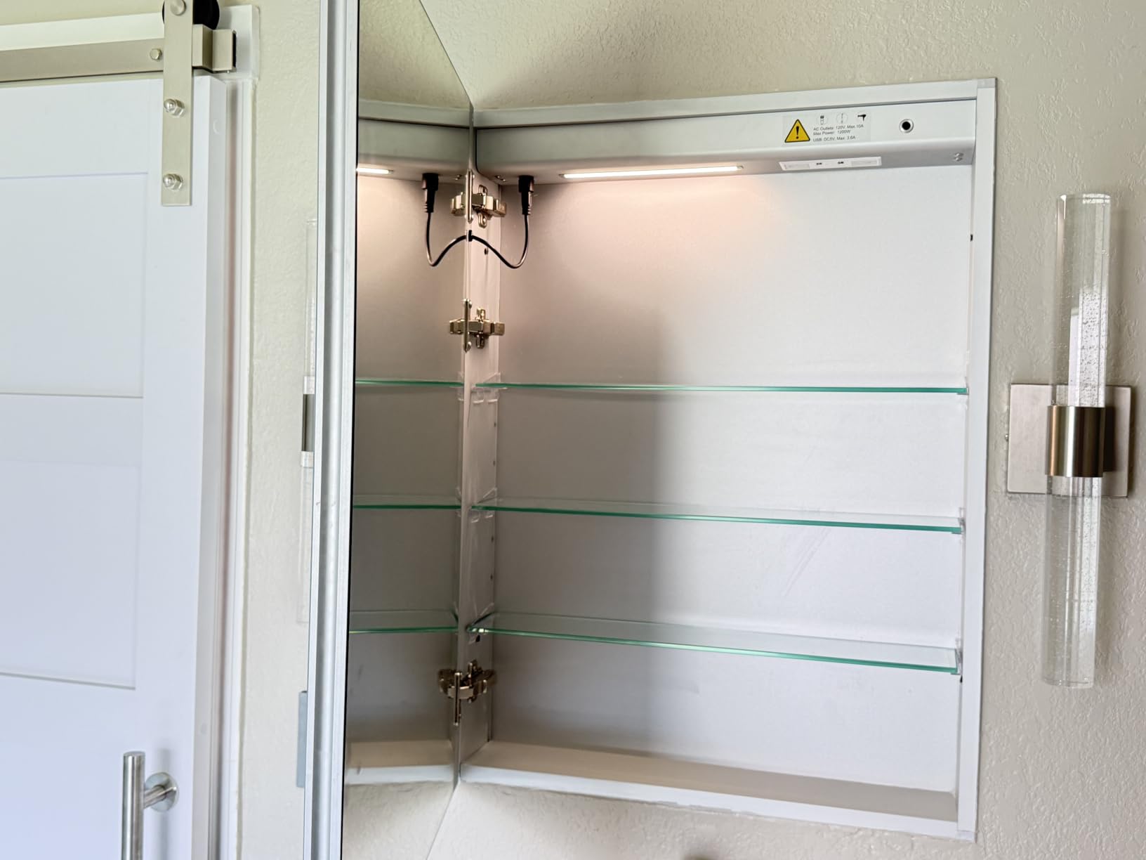 16x24 Inch Medicine Cabinet with Lights, Lighted Medicine Cabinet with Mirror, AL Alloy Frame, Hardwired, Recessed or Wall Mount, 3 Light Colors/Dimmable/Defog, 2 Outlets&USBs, 2 Shelves customer photo 1