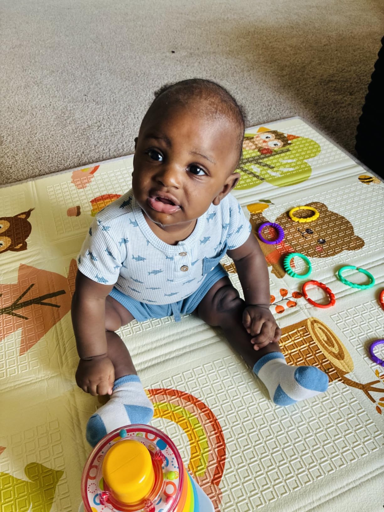 XVISHX Baby Play Mat, 50 x 50 Inch Play Mat Perfect for Use Baby Playpen, Foldable Baby Foam Playmat for Floor, Portable Waterproof Activity PlayMats for Babies, Infants and Toddlers customer photo 2