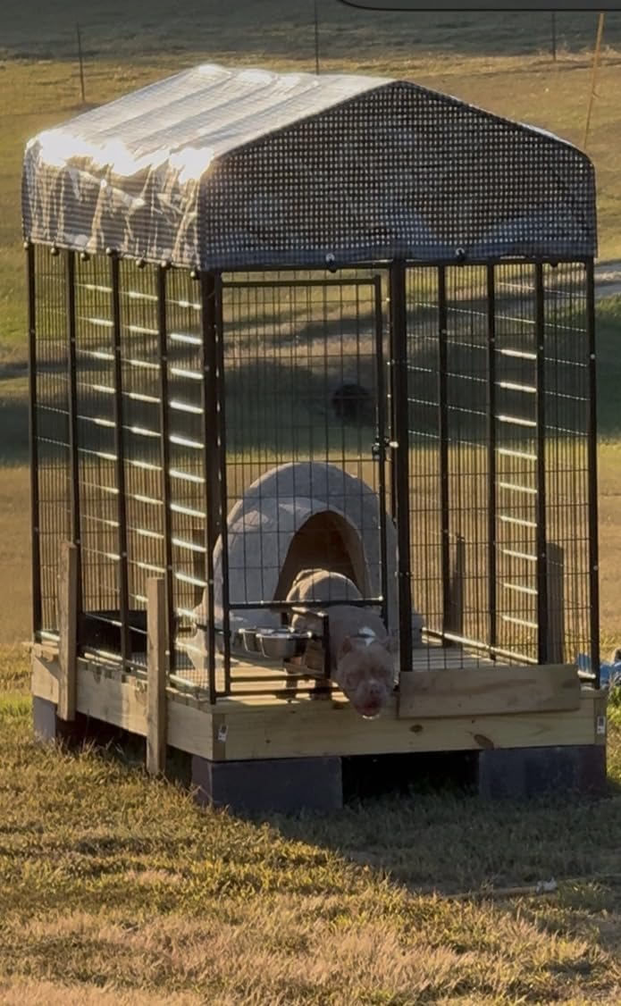 Large Outside Dog Kennel, Outdoor Dog Run Enclosure 8'x4'x6' (Including the roof) Dog Pen House with Roof Cover Heavy Duty Welded Wire Steel Dog Playpen Animal Fence with Feeding Door customer photo 2