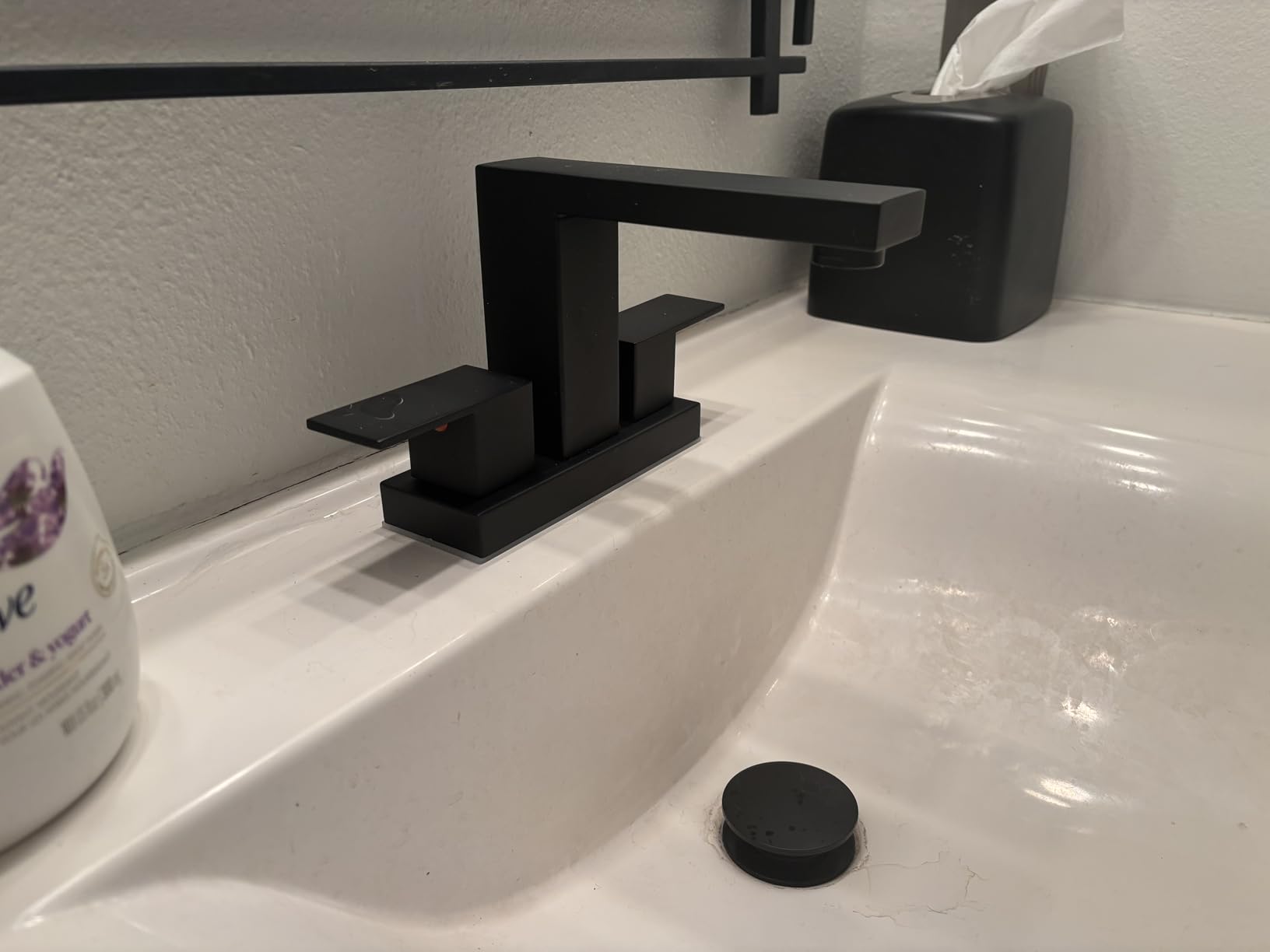 Cobbe Waterfall Bathroom Faucet, Matte Black 4 Inch Centerset 2 or 3 Hole | Bathroom Sink Faucet Square with Pop-Up Drain, 2 Handle and 2 Supply Hoses, Lead-Free Stainless Steel for Vanity Sink Rv customer photo 2