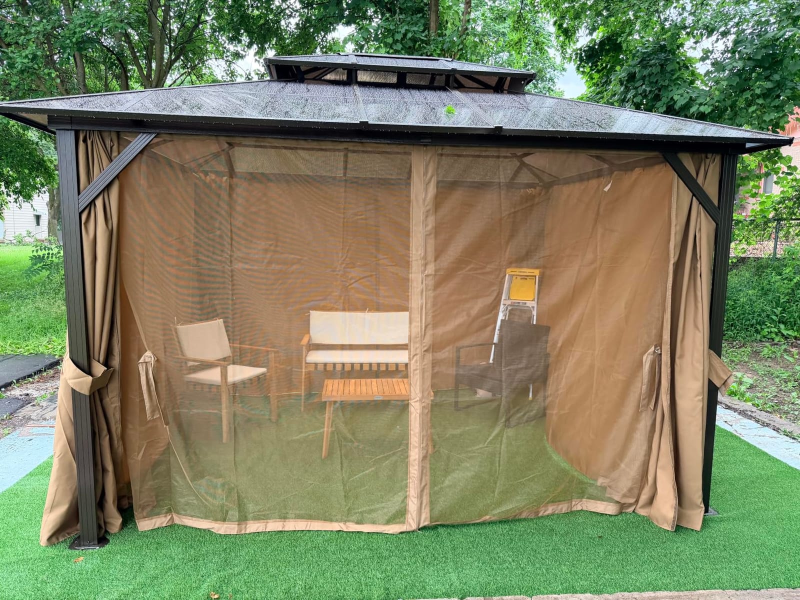 Aoxun 12'x10' Hardtop Gazebo with Polycarbonate Double Roof, Brown customer photo 2