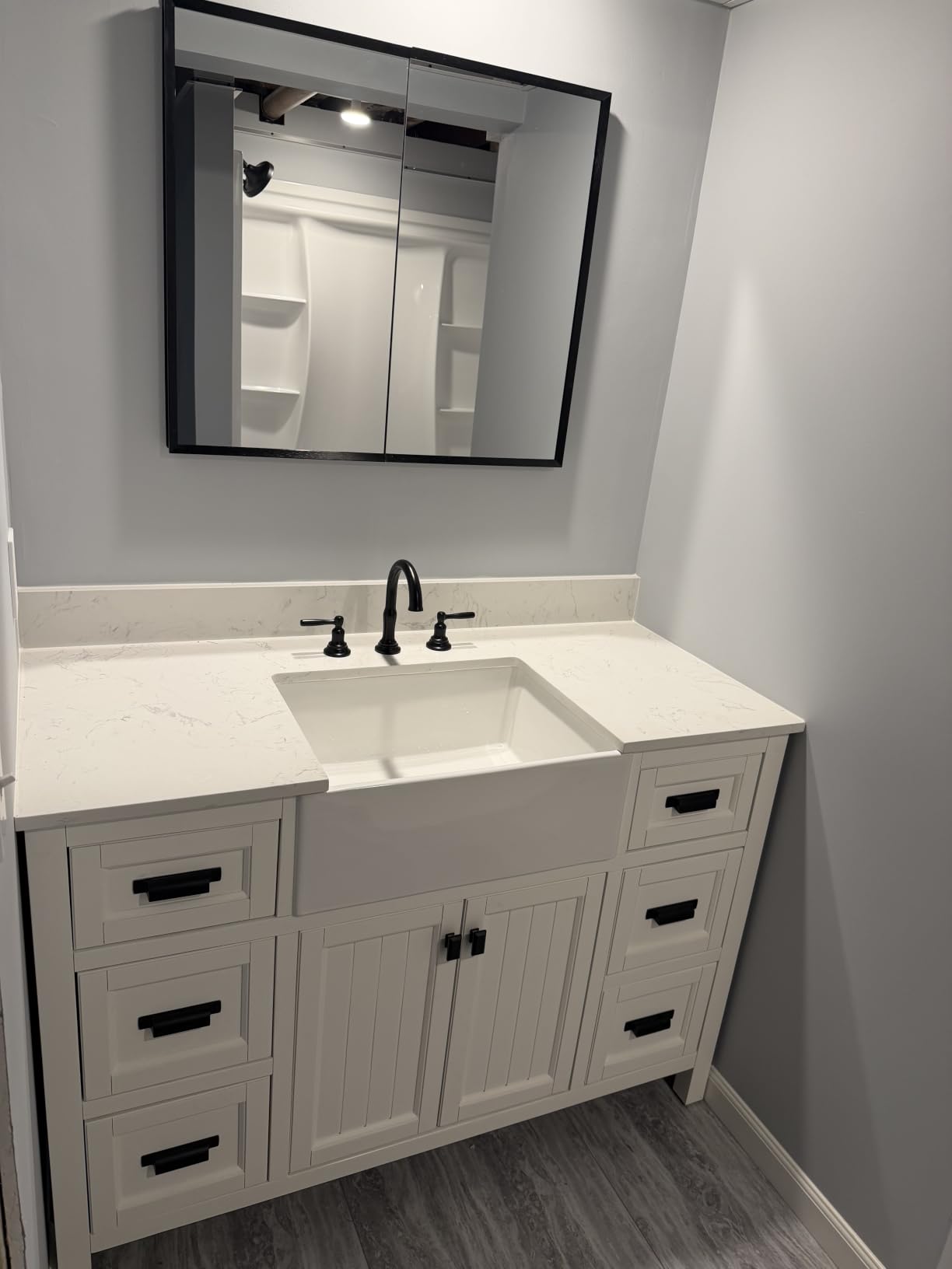 36 Inch Bathroom Vanity with Apron Farm Sink, White | Solid Wood Fully Assembled Bathroom Sink Cabinet, Farmhouse Single Sink Bathroom Vanity with Soft Close Doors, Stone Top customer photo 2