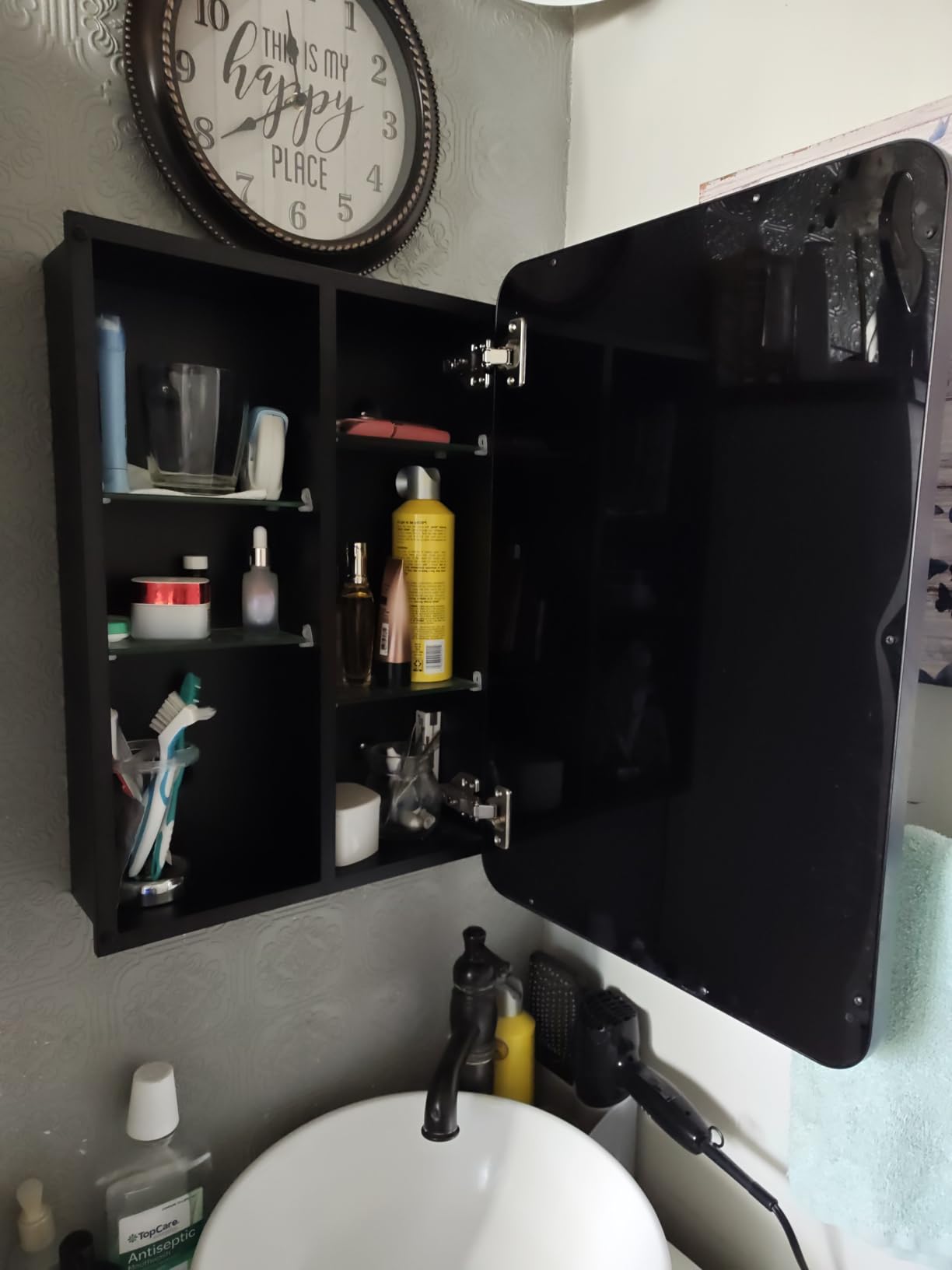 20x26 Black Medicine Cabinet with Mirror, Recessed & Surface Mount | Bathroom mirror with storage: 6 independently adjustable shelves fit tall bottles; DTC soft-close hinges; rust-resistant aluminum frame customer photo 1