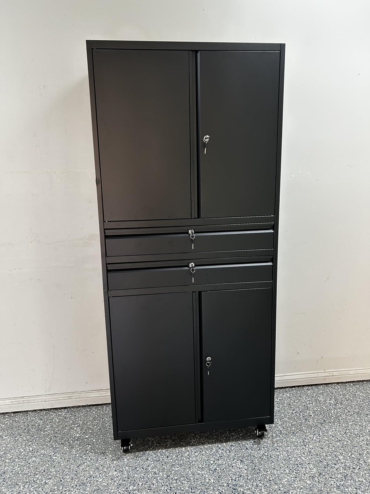 Metal Storage Cabinet with Wheels and Drawers, Rolling Garage Storage Cabinet with Locking Doors and Adjustable Shelves, 73