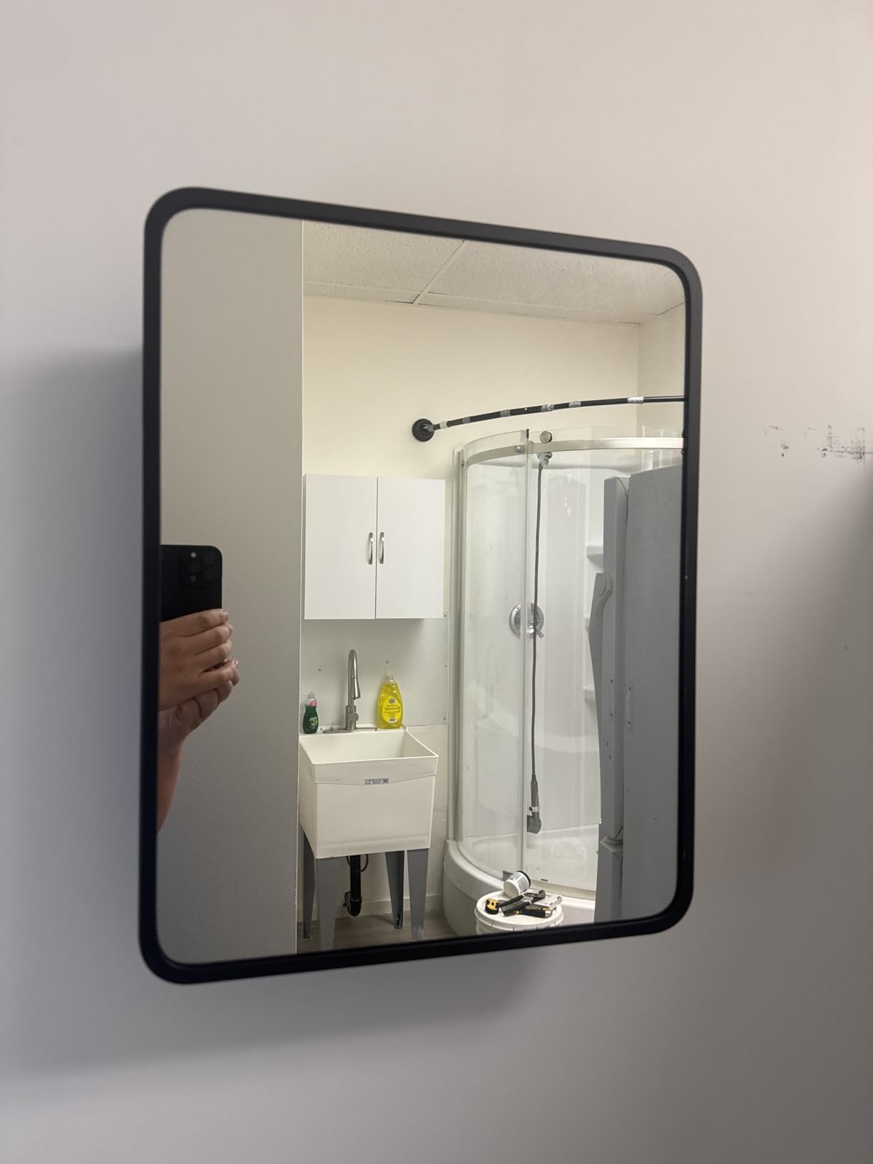 Medicine Cabinet with Mirror, 14x18 Inch Black Bathroom Mirrored Cabinet, Metal Framed Wall Cabinet with Beveled Mirror, Modern Surface Mount or Recessed Medicine Cabinet with Storage customer photo 2
