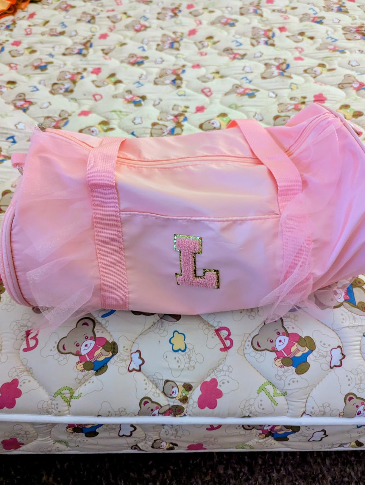 Personalized Initial Dance Bag for Girls 4-6, Small Lace Gym Sport Yoga Cheer Dance Bags Gift for Teen Girls, Cute Letter Kids Ballet Bag Toddler Travel Duffel Tote with Adjustable Straps(Pink-A) customer photo 1
