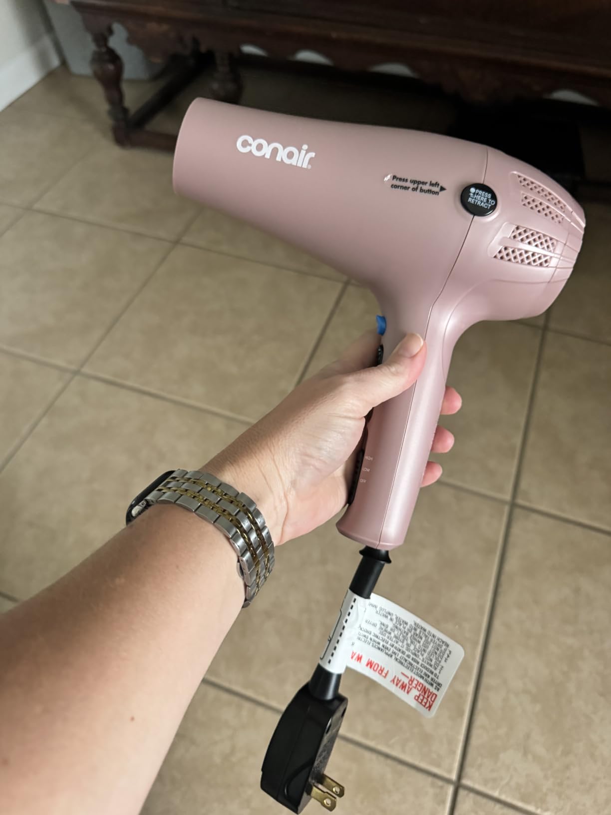 Conair Hair Dryer with Diffuser & Concentrator, 1875W, Matte Light Pink | Blow dryer with ionic tourmaline technology, 3 heat settings, and 2 speed options to efficiently style all hair types customer photo 1