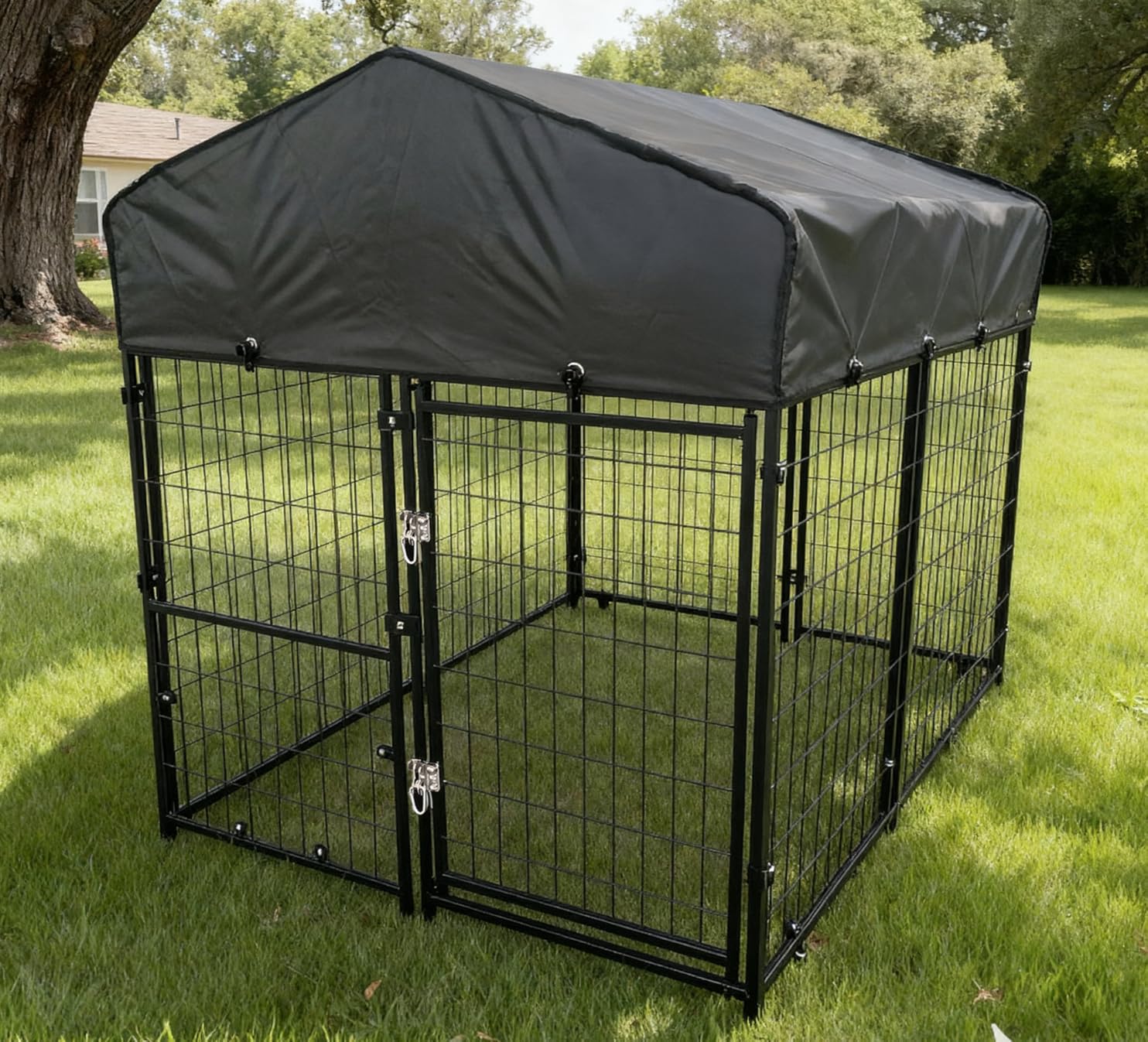 Dog Kennel Outdoor, Weatherproof Outside Dog Kennel with Roof & Swivel Feeders and Removable Dog Door, Heavy Duty Outdoor Kennels Dog Enclosure Run for Medium Large Dogs (8'L x 4'W x 6'H) customer photo 1