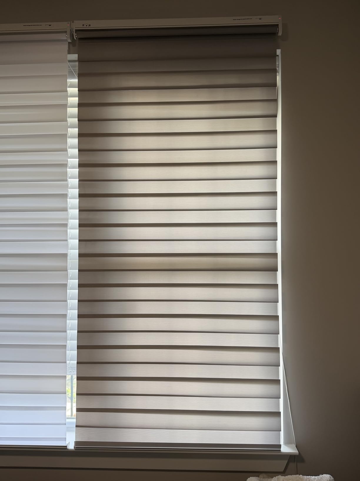 No Drill Motorized Zebra Blinds with Remote | Smart Electric Cordless Shades for Bedroom, Living room, Blackout Thermal Insulated Upgraded Shades (White, 33.5