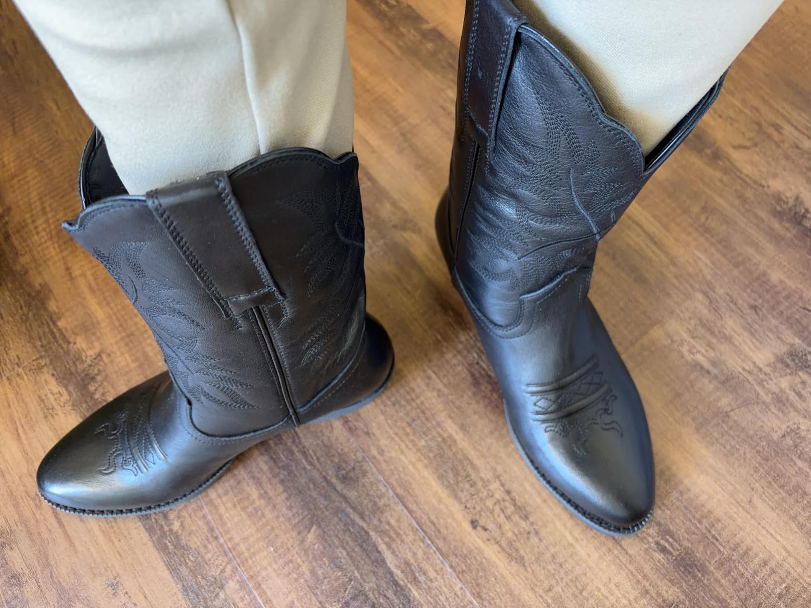 Rollda Women's Genuine Leather Cowboy Boots Cowgirl Boot Round Toe Mid Calf customer photo 1