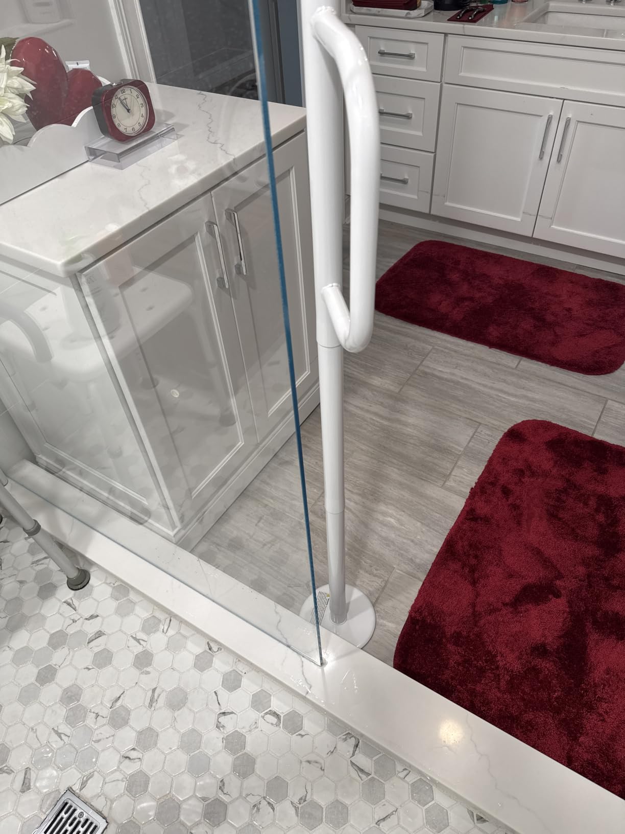 Stander Double Handle Non-Rotating Floor to Ceiling Grab Bar, No-Drill Tension Mounted Transfer Pole for Seniors, Bath Safety & Bedside Assist Rail for Home Standing Support & Fall Prevention, White customer photo 1