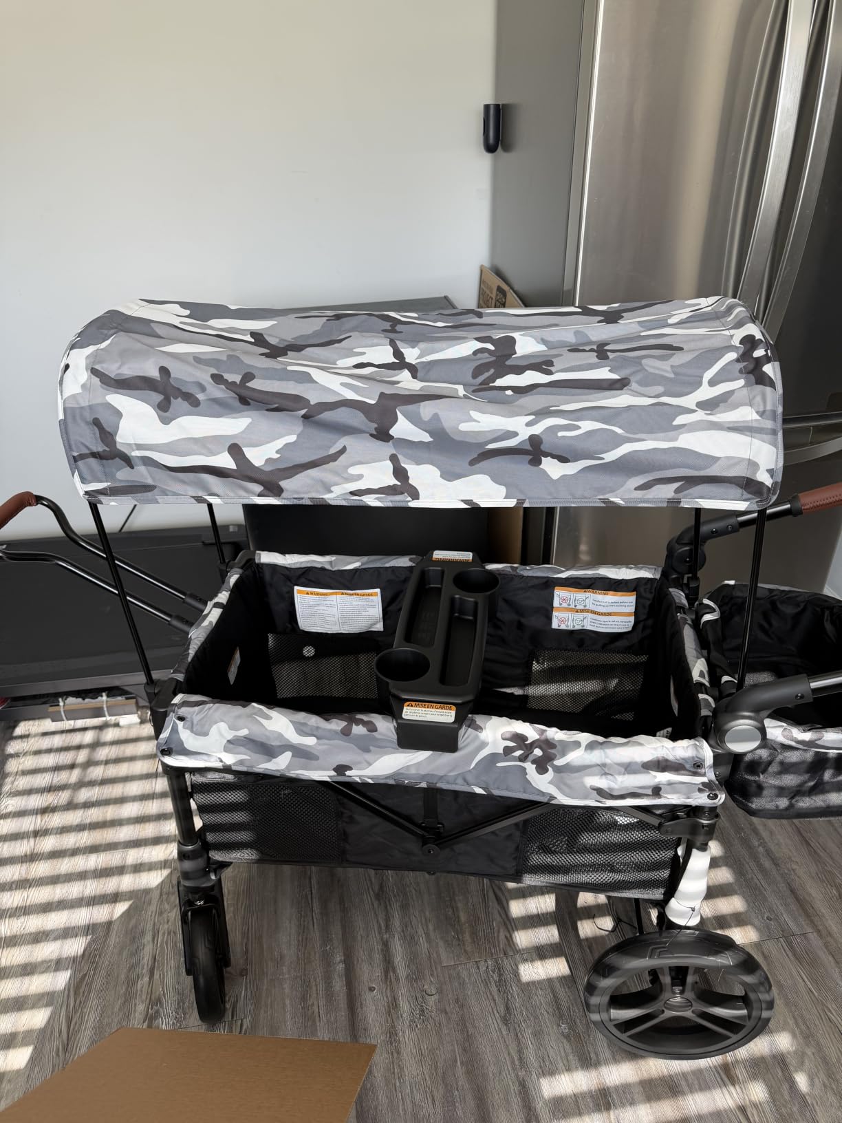 ELEMARA All-Terrain Stroller Wagon for 2 Kids, Foldable Kids Wagon Stroller Includes Removable Canopy, Mosquito net, Adjustable Push & Pull Handle, Snack Tray & Cup Holders, Storage Basket, Grey+Black customer photo 1