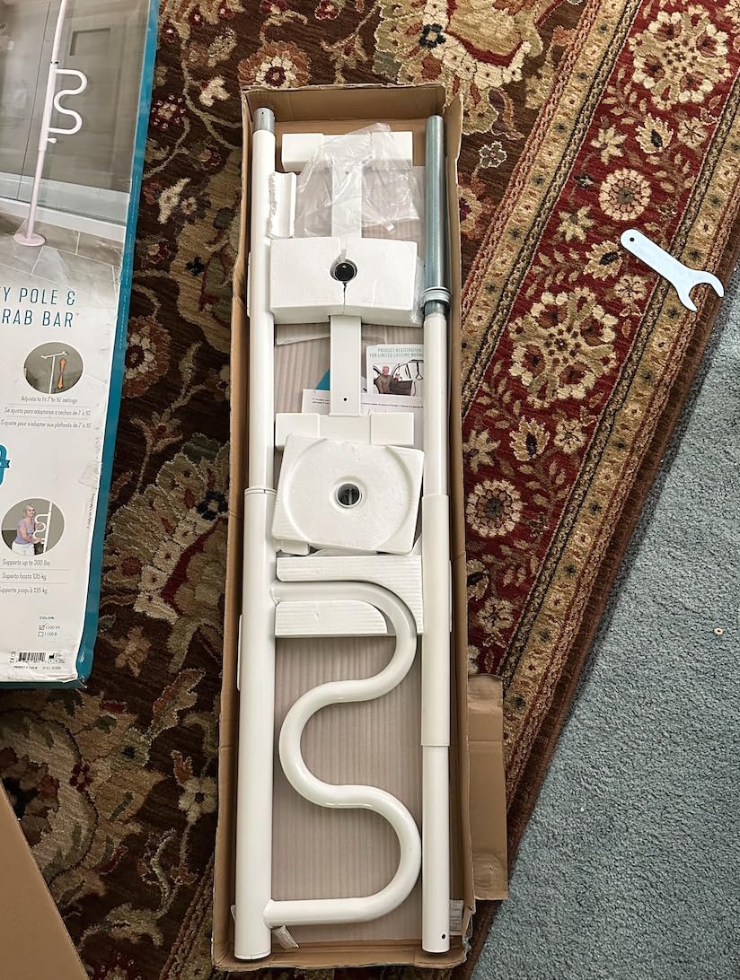 Stander Wonder Pole Plus with Rotating Double Grab Bar, Tension Mounted Security Pole for Seniors & Elderly Adults, No-Drill Floor to Ceiling Transfer Pole for Home & Bath Safety, White customer photo 2