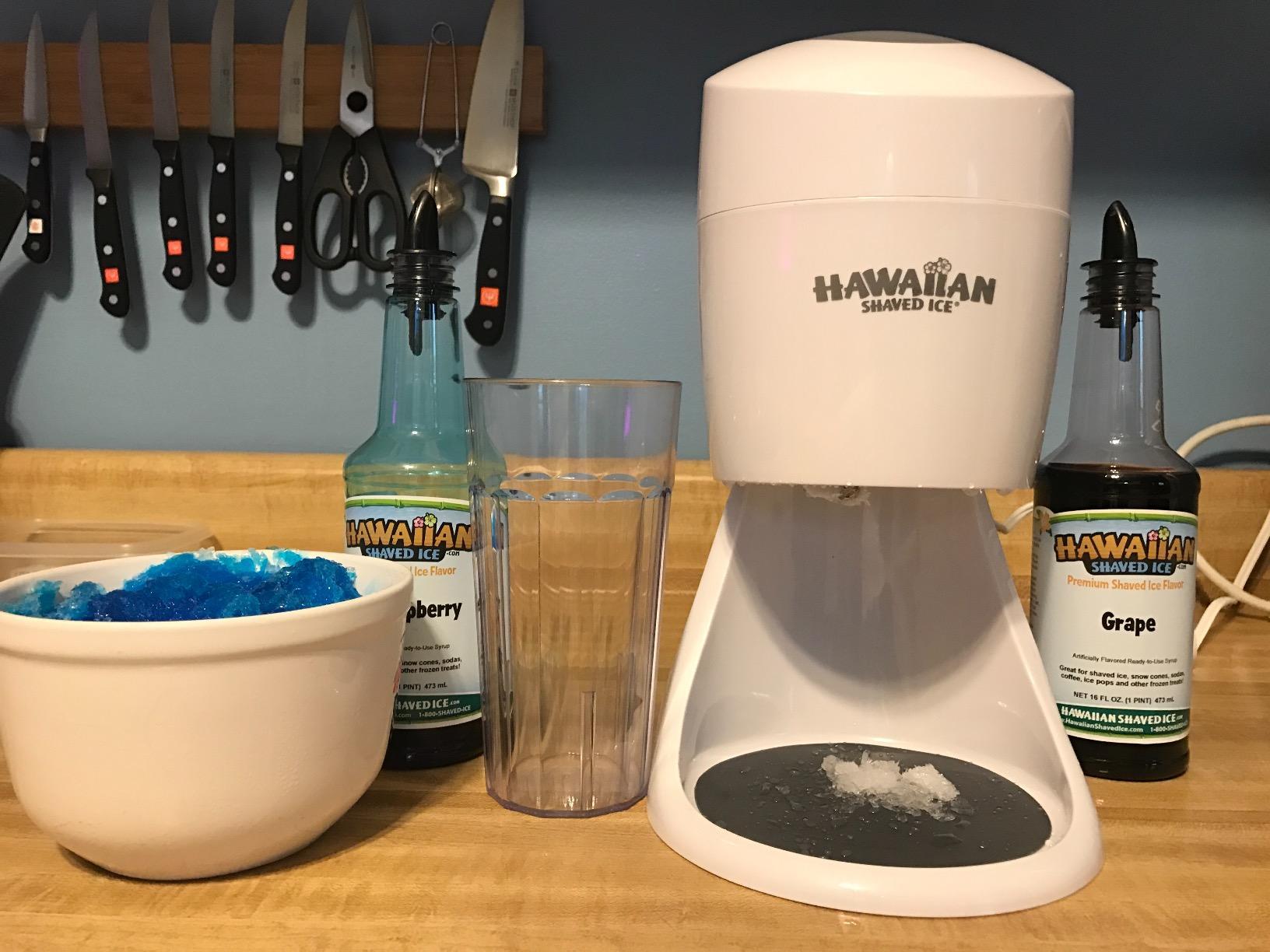 Hawaiian Shaved Ice Machine Kit - 3 Flavors, 25 Cups, Straws, Pourers, Ice Molds customer photo 1