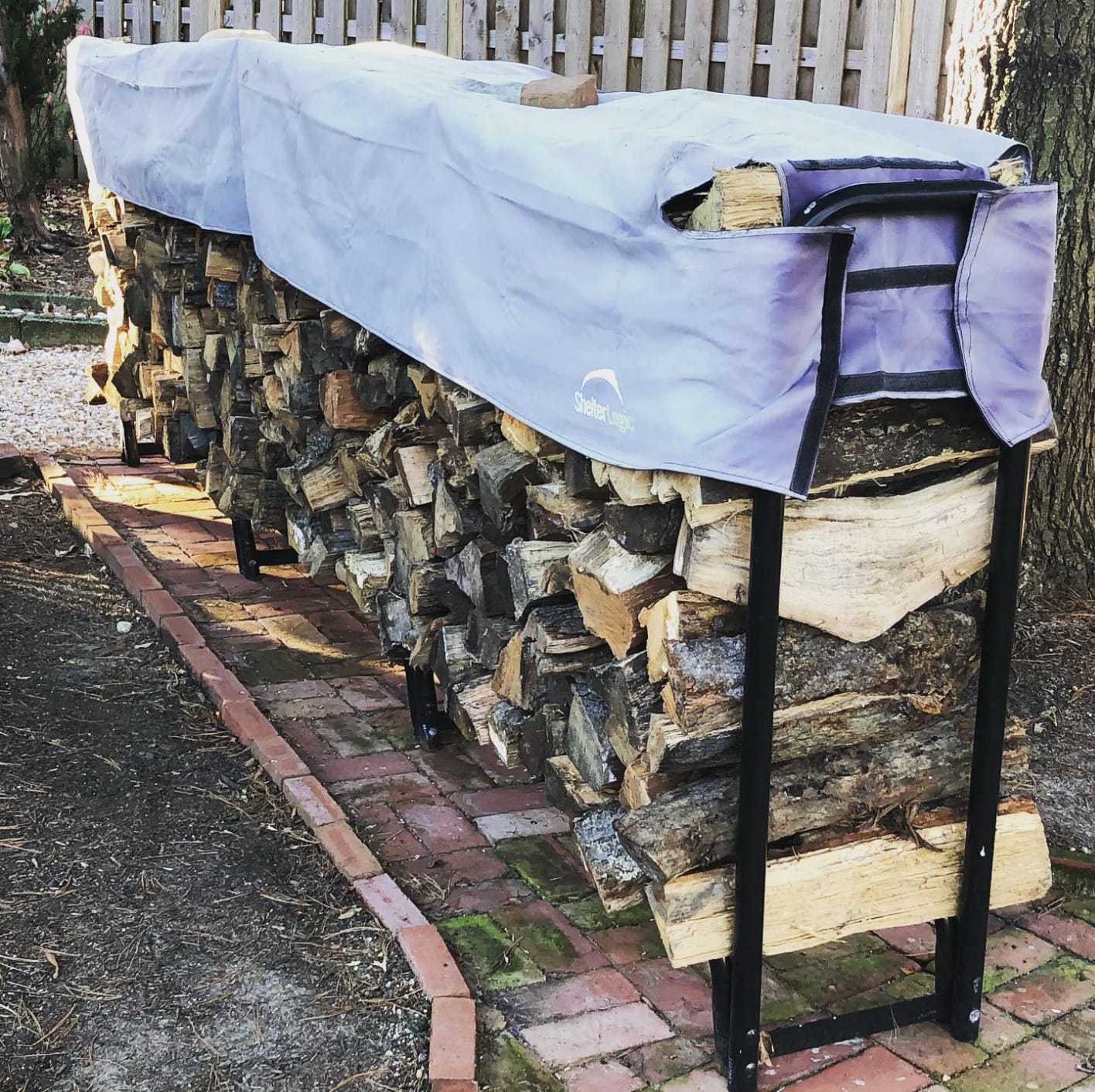 ShelterLogic 4' Adjustable Heavy Duty Outdoor Firewood Rack with Steel Frame Construction and Water-Resistant Cover customer photo 1