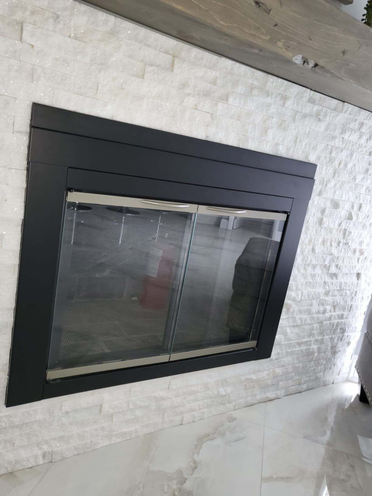 Pleasant Hearth Alsip Sunlight Nickel Glass Firescreen Door | Small customer photo 2