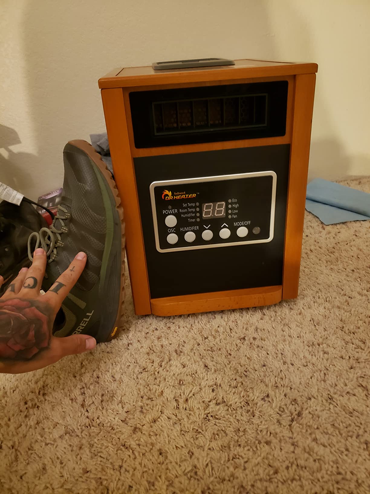DR. INFRARED HEATER DR-998, 1500W Dual Heating Infrared Space Heater with Humidifier, Oscillation, Remote Control, Thermostat & Safety Protection, Portable with Wheels, Energy Efficient, Cherry customer photo 2
