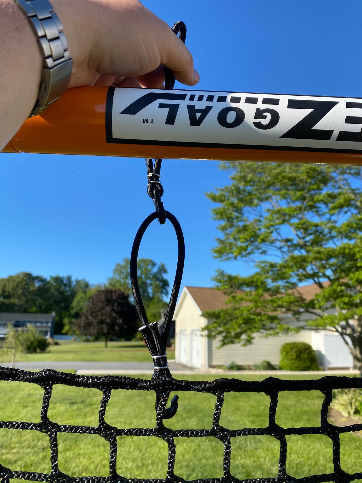 EZGoal 2” Professional folding 6' x 6' lacrosse Metal Goal with a Pro LAX Rocket Throwback Rebounder Trainer to Practice Your Passes and Catches, Orange, 6 x 6-Feet (87615) customer photo 1