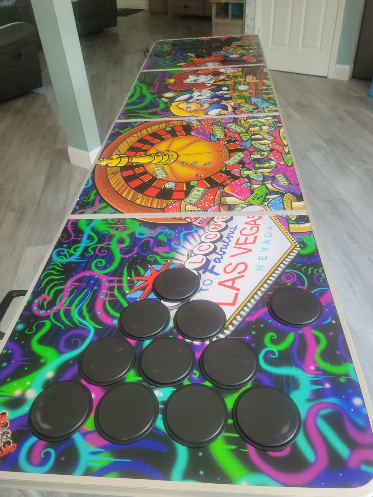 Alice in Las Vegas Psychedelic Poker Pong Table with Cup Holes and Hole Covers customer photo 1