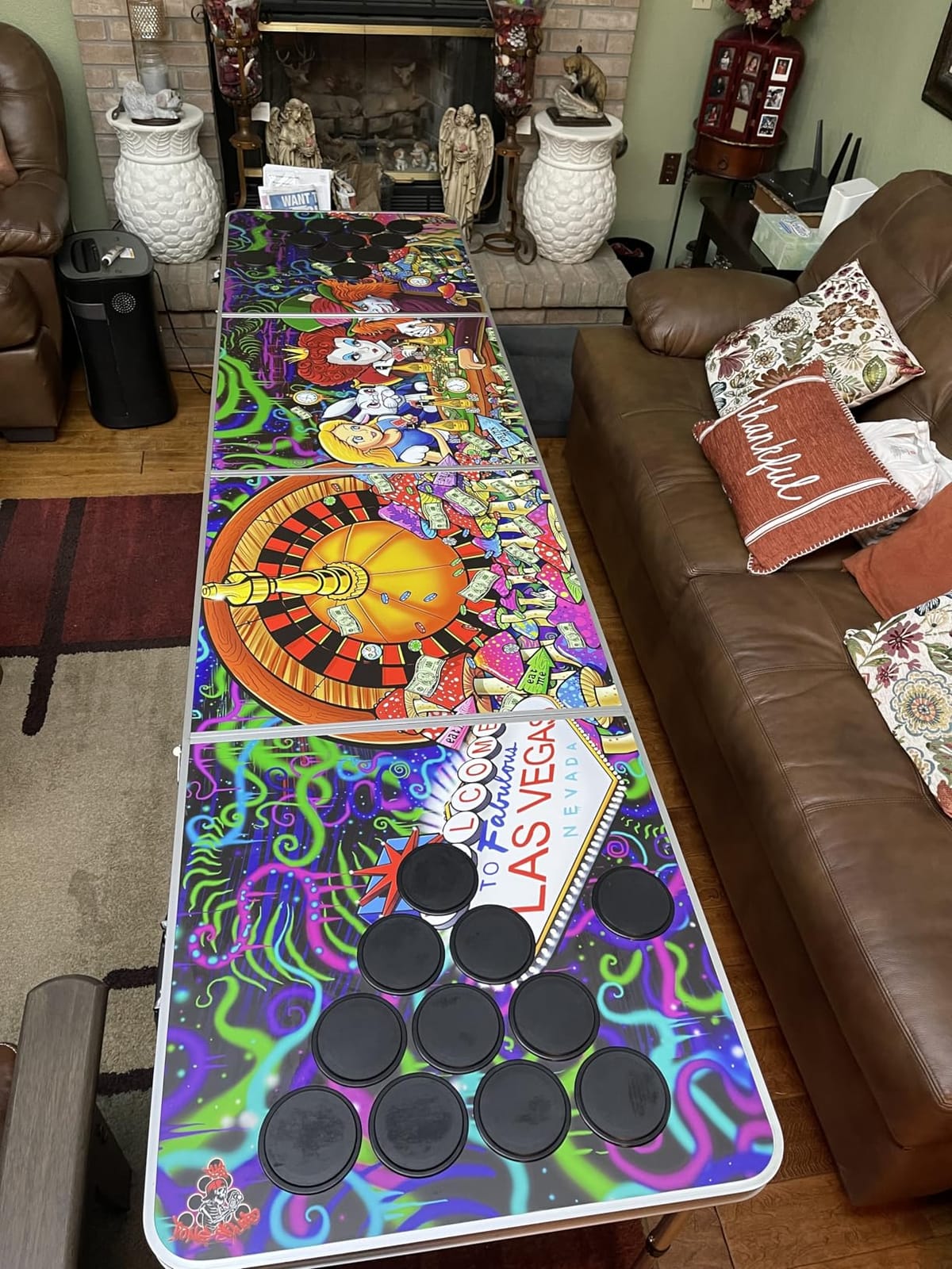 Alice in Las Vegas Psychedelic Poker Pong Table with Cup Holes and Hole Covers customer photo 2
