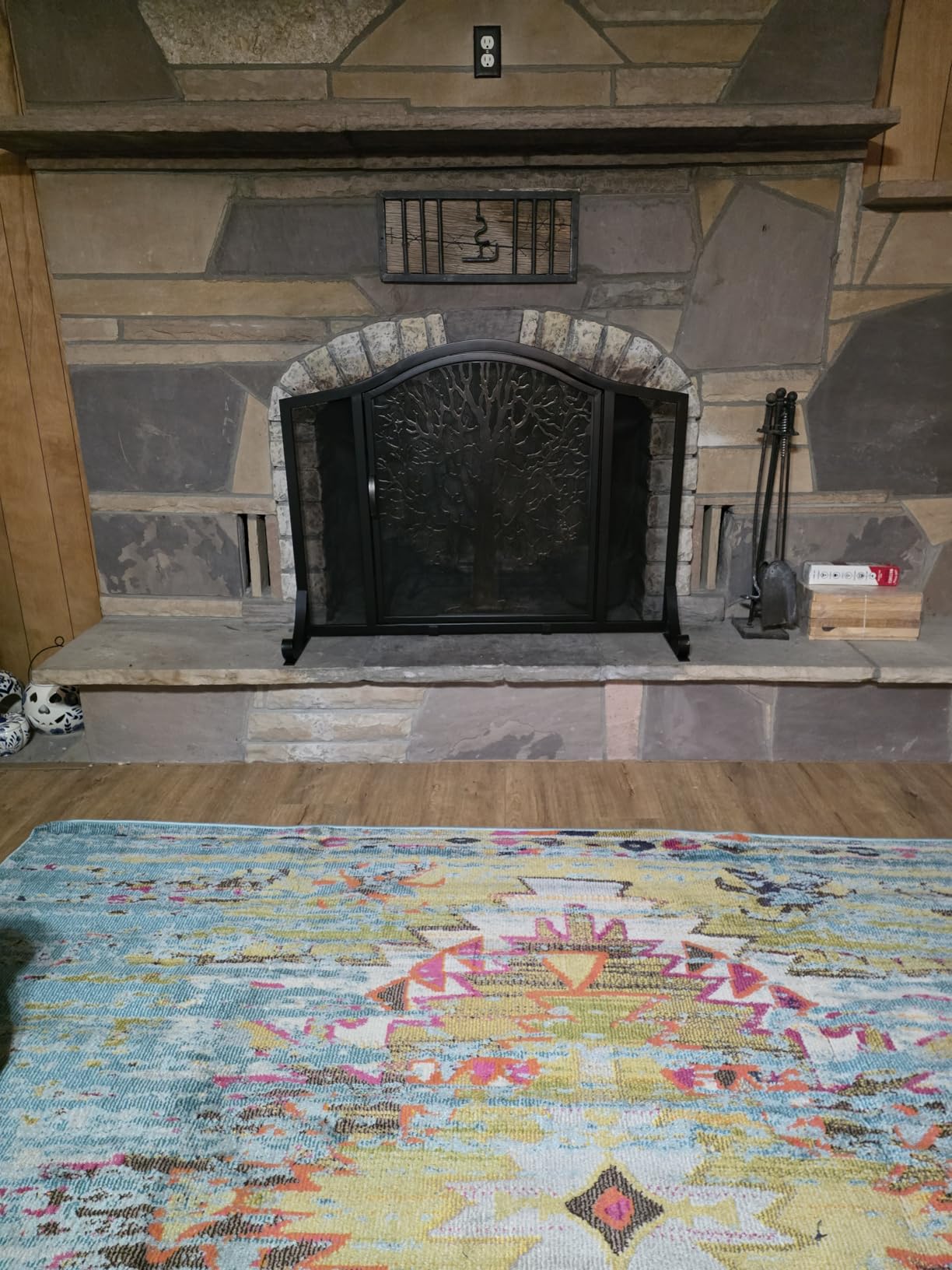 Plow & Hearth Metal Fireplace Screen Tree of Life Black | 44