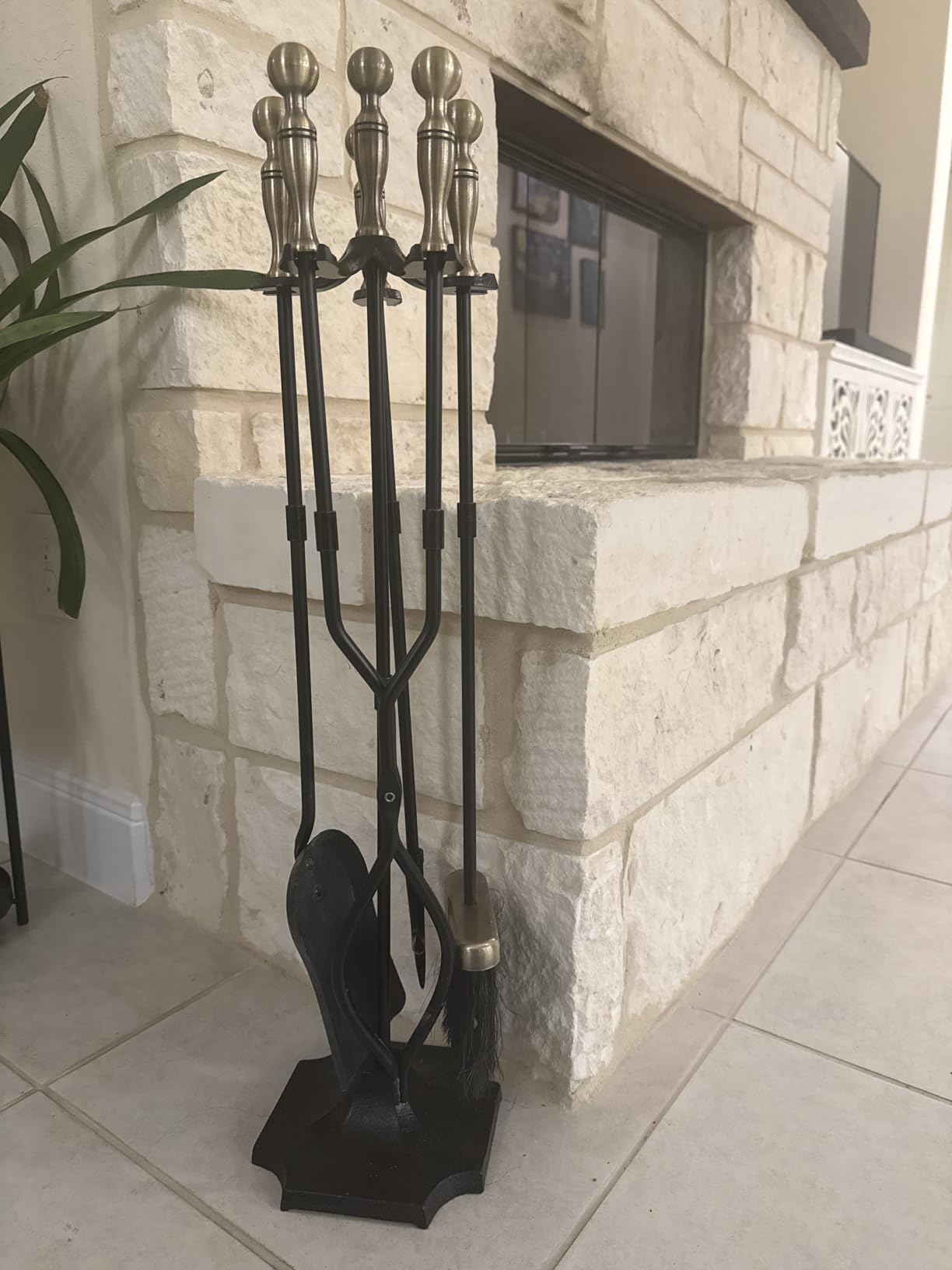 AMAGABELI Garden & Home 5 Pcs Fireplace Tools Set 31 Inch Indoor Black Handle Wrought Iron Large Fire Tool Accessories Set Holder Outdoor Fireset Modern Fire Pit Stand with Poker Brush Shovel Tong customer photo 1