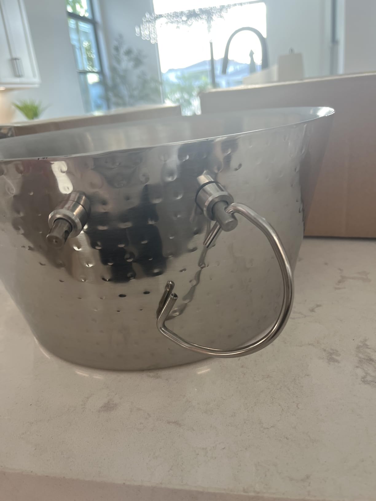 BREKX Insulated Hammered Stainless Steel Beverage Tub & Ice Bucket, 12QT | Double-wall insulated tub keeps beer, wine and champagne chilled. Double-hinged handles make carrying easier. customer photo 2