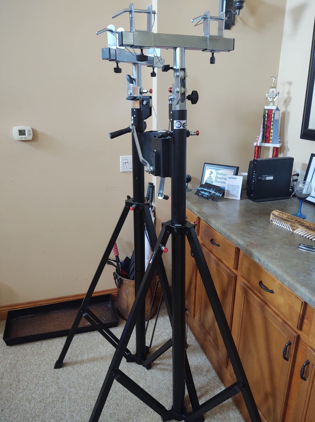 Two (2) xTRUSS 14FT LIGHTING CRANK STANDS UNIVERSAL T ADAPTER HEAVY DUTY DJ PA CLUB customer photo 2