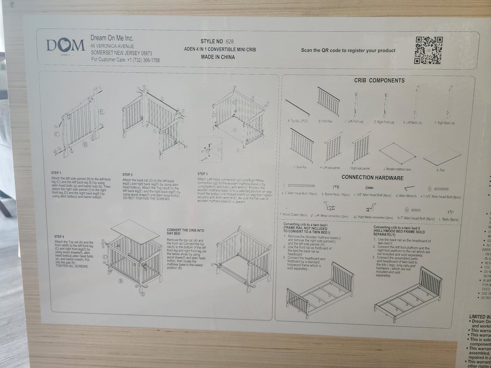 Dream On Me 4-in-1 Mini Baby Crib for Small Spaces, Aden, Grey customer photo 1