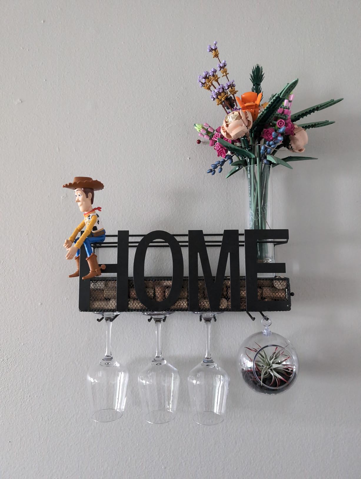 Wall Mounted Metal Wine Rack - Wine Rack Wall Mount Wine Bottle Holder 4 Long Stem Glass Holder & Wine Cork Storage Home customer photo 1