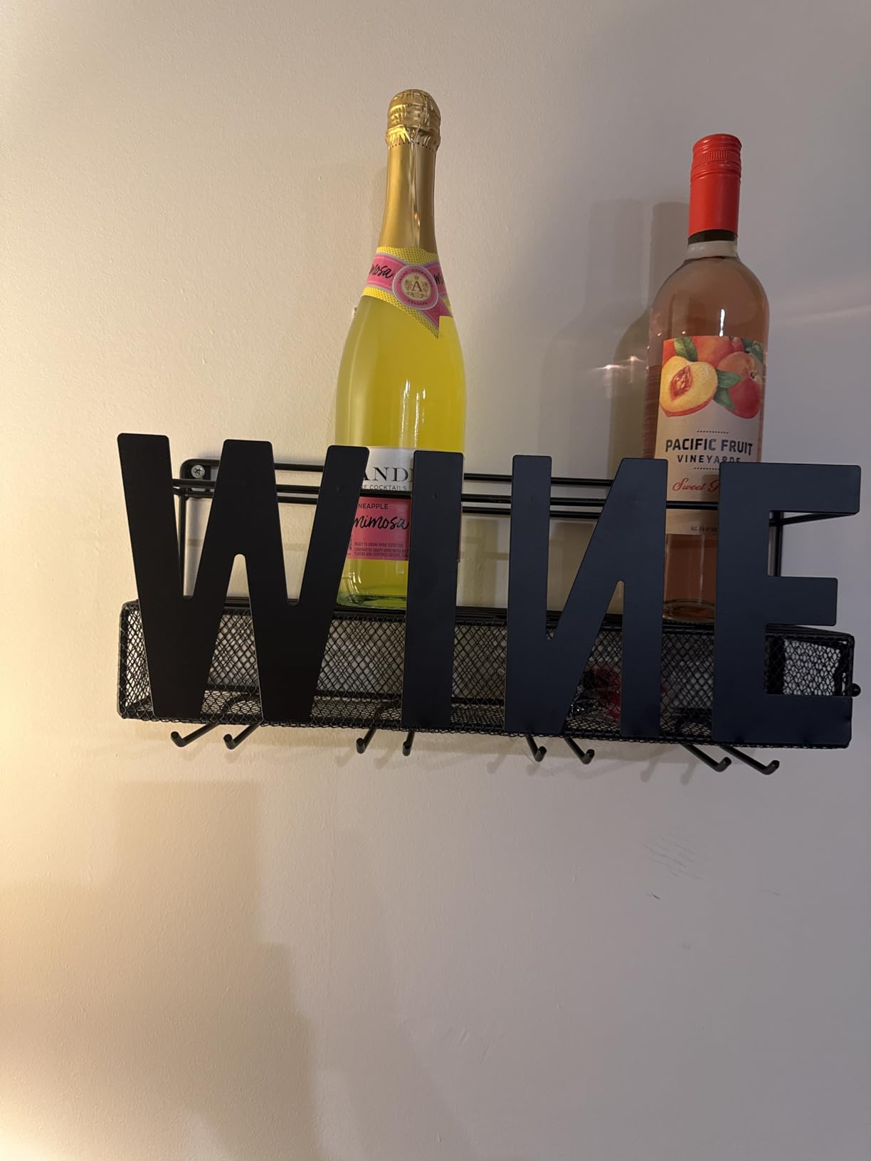 Wall Mounted Metal Wine Rack - Wine Rack Wall Mount Wine Bottle Holder 4 Long Stem Glass Holder & Wine Cork Storage Home customer photo 2
