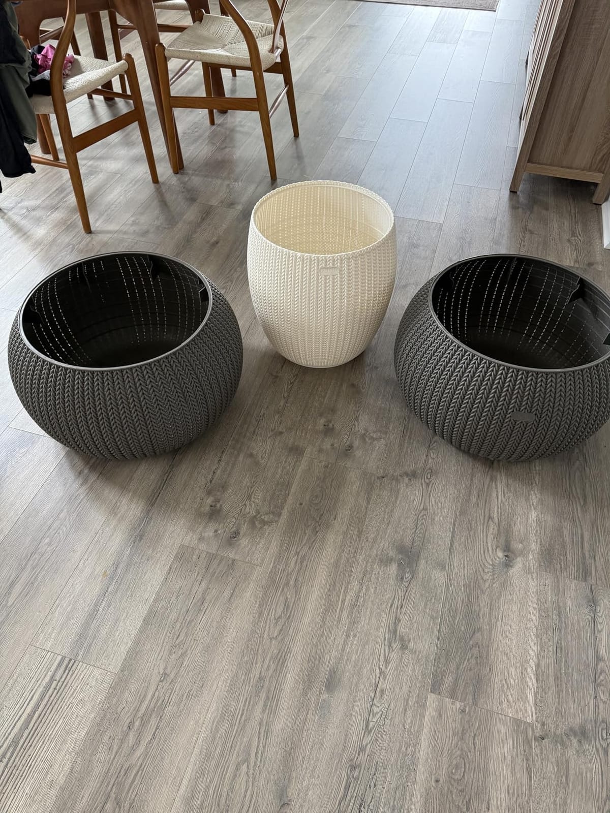 KETER Urban Knit Pouf Ottoman Set of 2 with Storage Table for Patio and Room Décor-Perfect for Balcony, Deck, and Outdoor Seating, Cream & Taupe customer photo 1