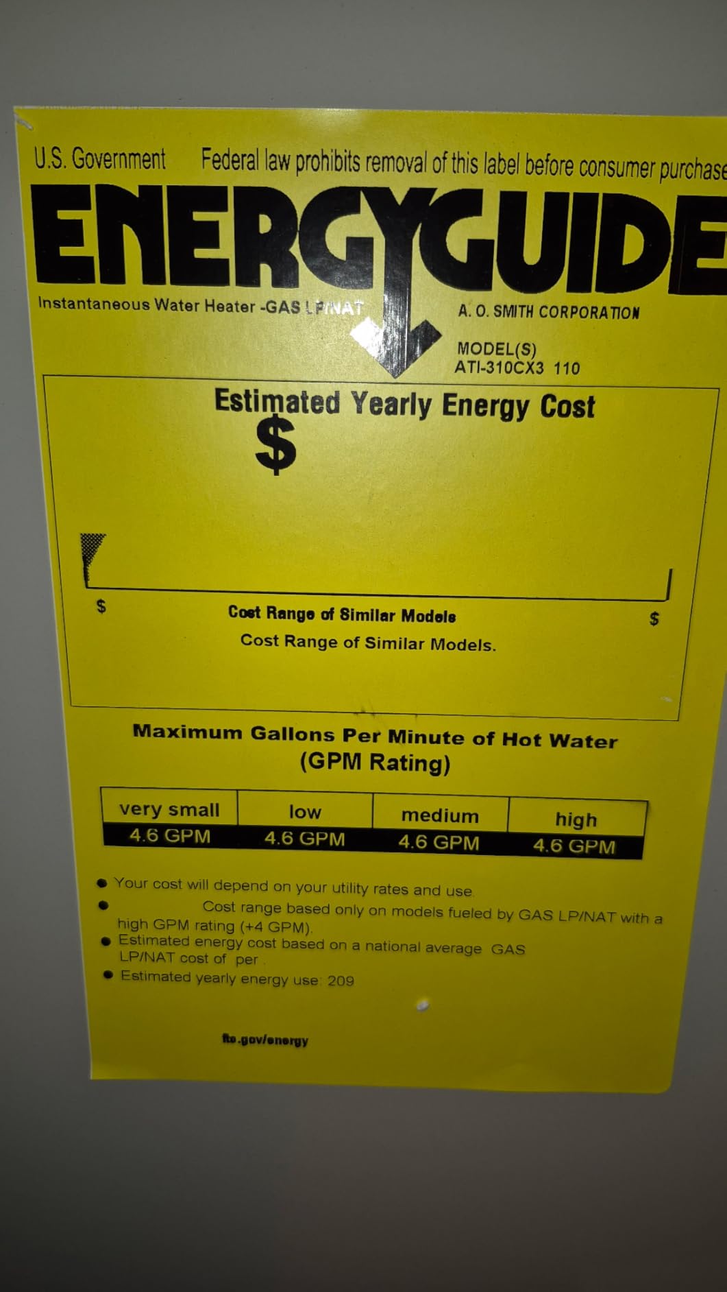 A. O. Smith Tankless Water Heater Natural Gas - On Demand Hot Water - 10 GPM - Outdoor 199,000 BTU Condensing - ProLine® XE ATO-540H-N customer photo 1