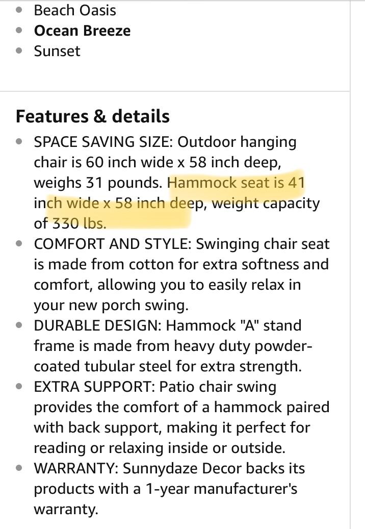 Sunnydaze Hanging Hammock Chair with Stand, Beach Oasis | Space-Saving, Indoor or Outdoor Use, 330-Pound Capacity, Powder-Coated Steel Construction customer photo 2
