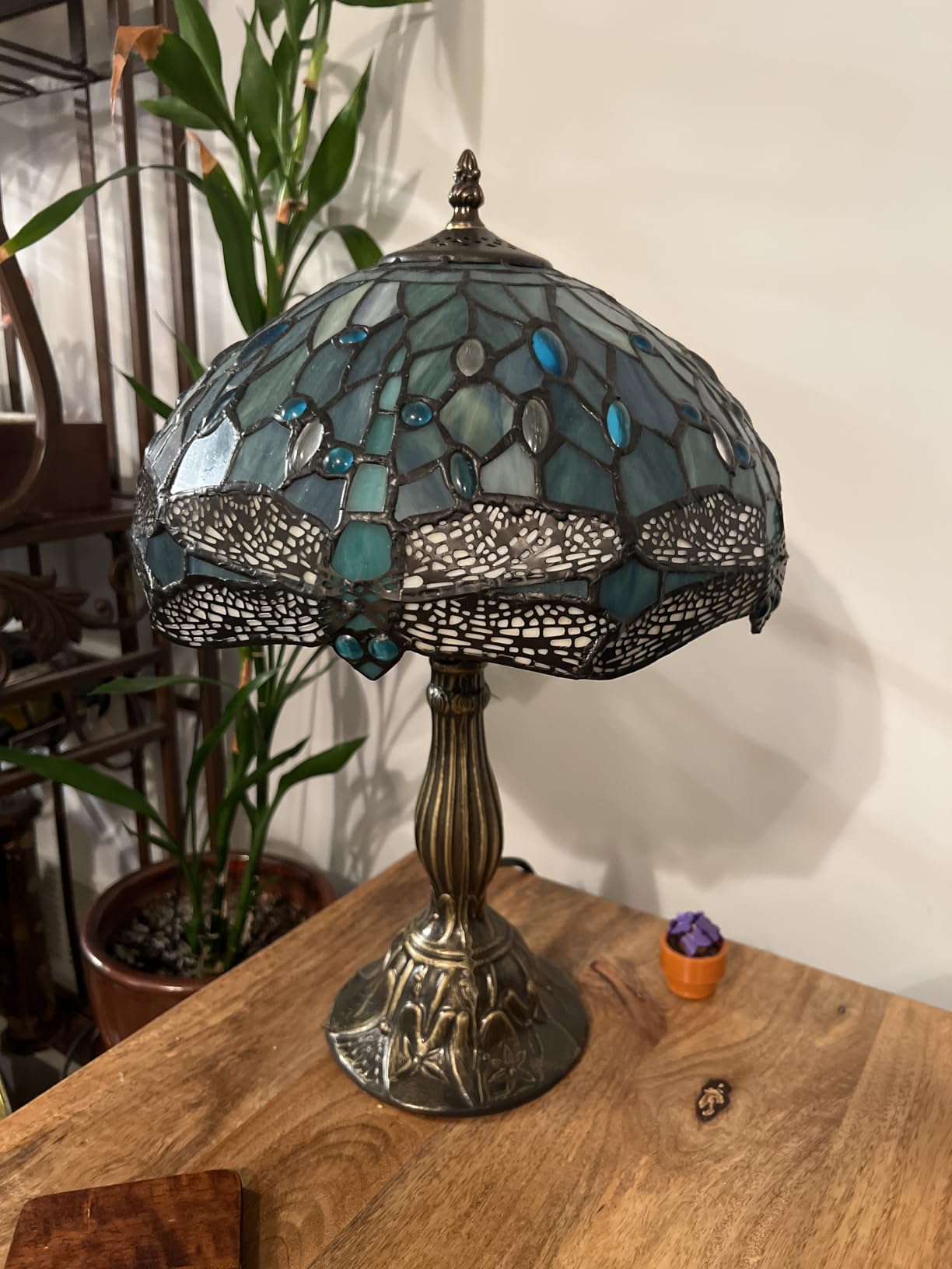 WERFACTORY Tiffany Lamp Sea Blue Stained Glass Table Lamp 18 Inch Dragonfly customer photo 1