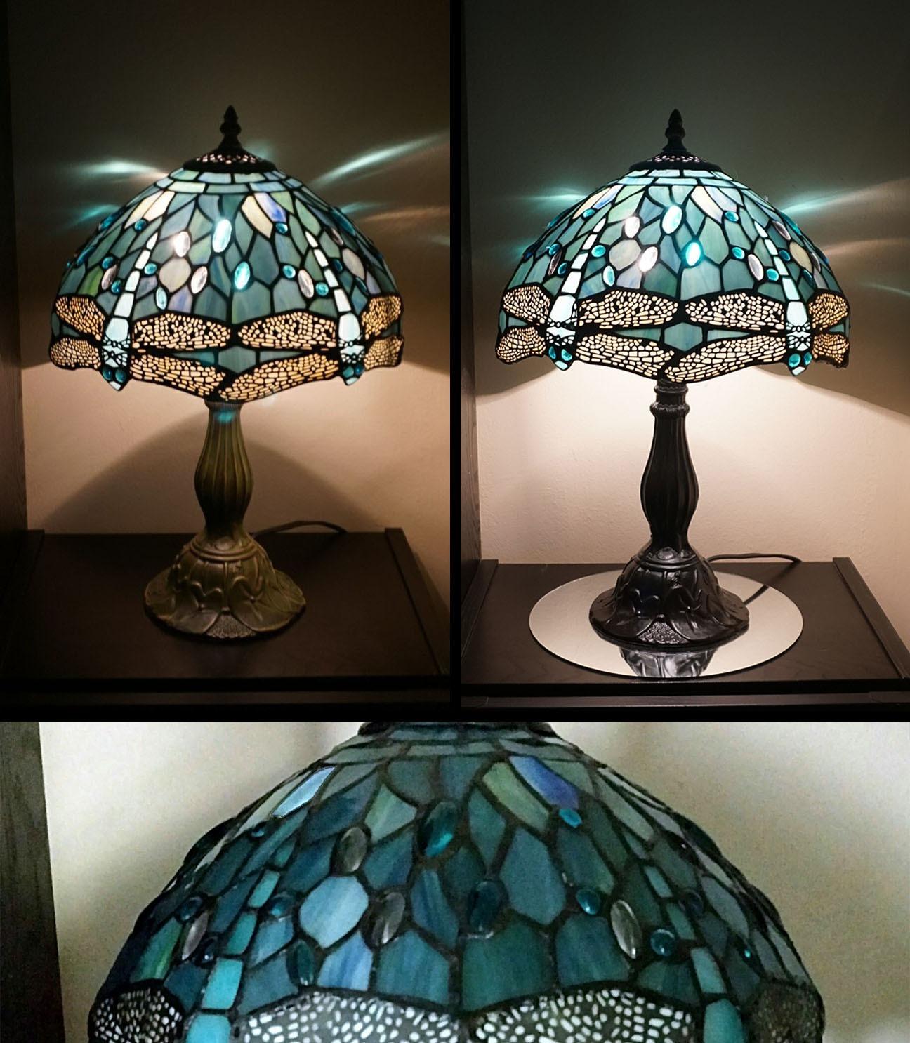 WERFACTORY Tiffany Lamp Sea Blue Stained Glass Table Lamp 18 Inch Dragonfly customer photo 2