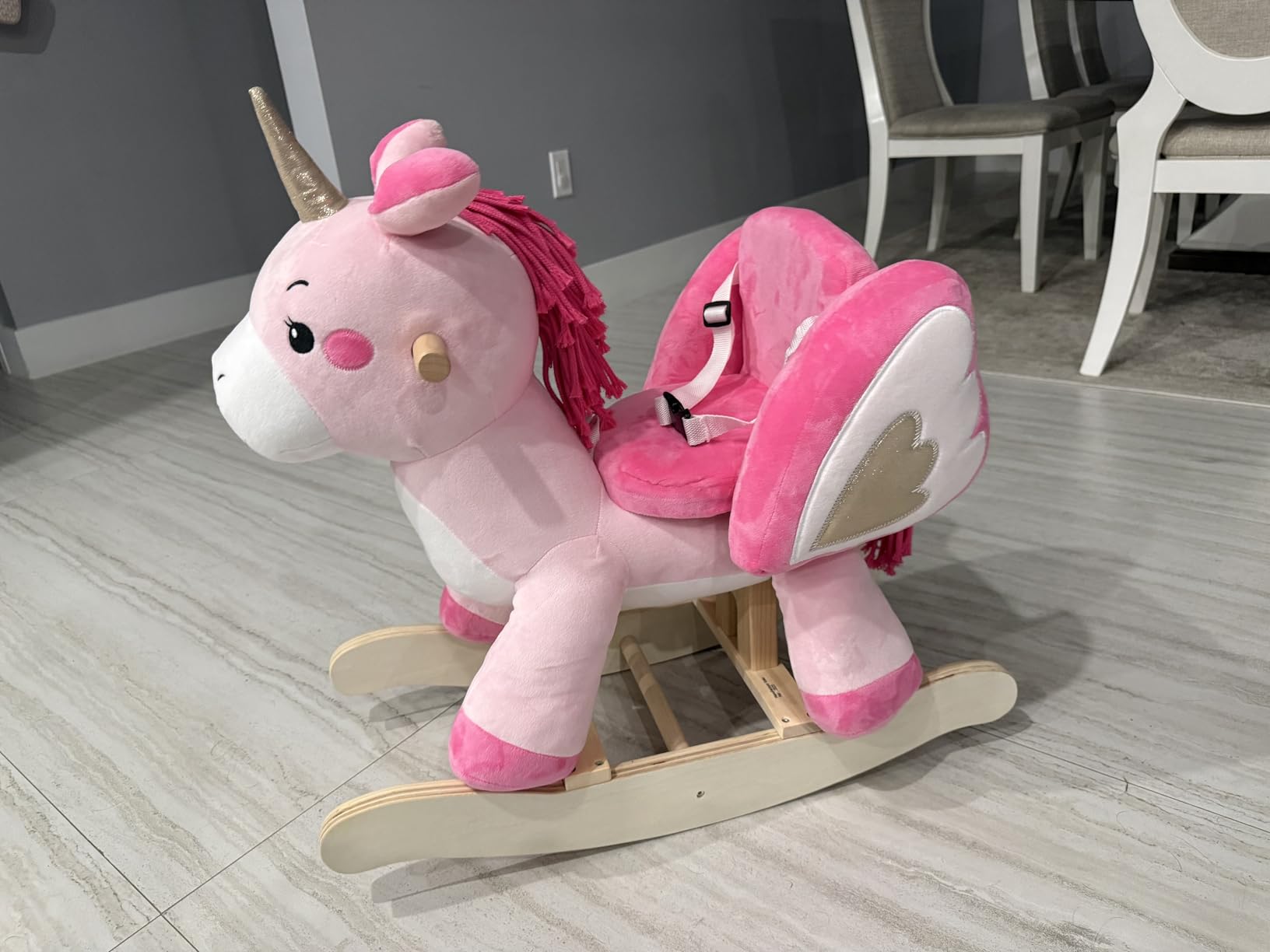 labebe - Baby Rocking Horse, Ride Unicorn, Kid Ride On Toy for 6 Month-3 Year Old, Infant (Boy Girl) Plush Animal Rocker, Toddler/Child Stuffed Ride Toy (Pink) customer photo 2
