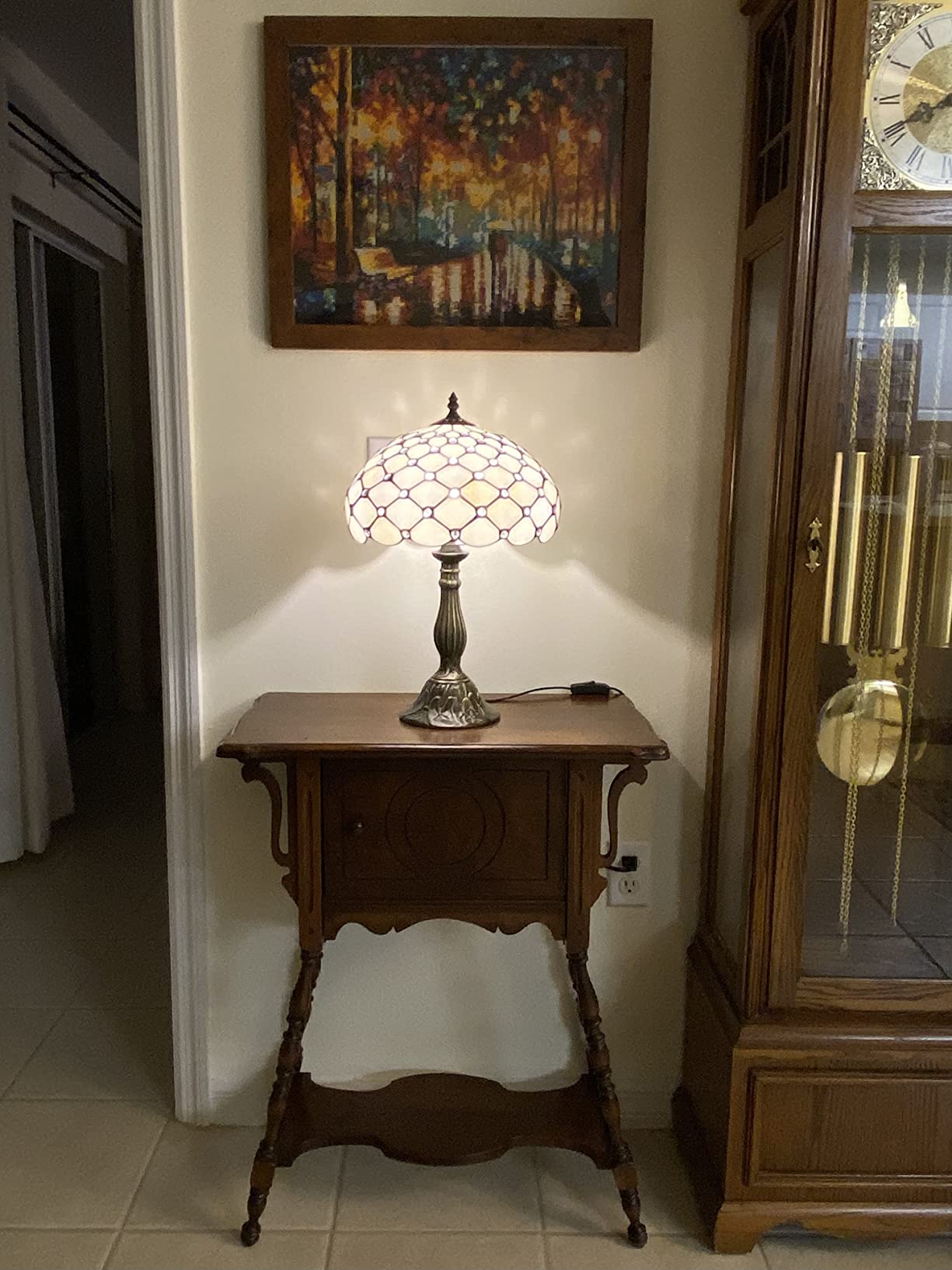 WERFACTORY Tiffany Lamp Cream Amber Stained Glass Bead Table Lamp 18 Inch customer photo 1